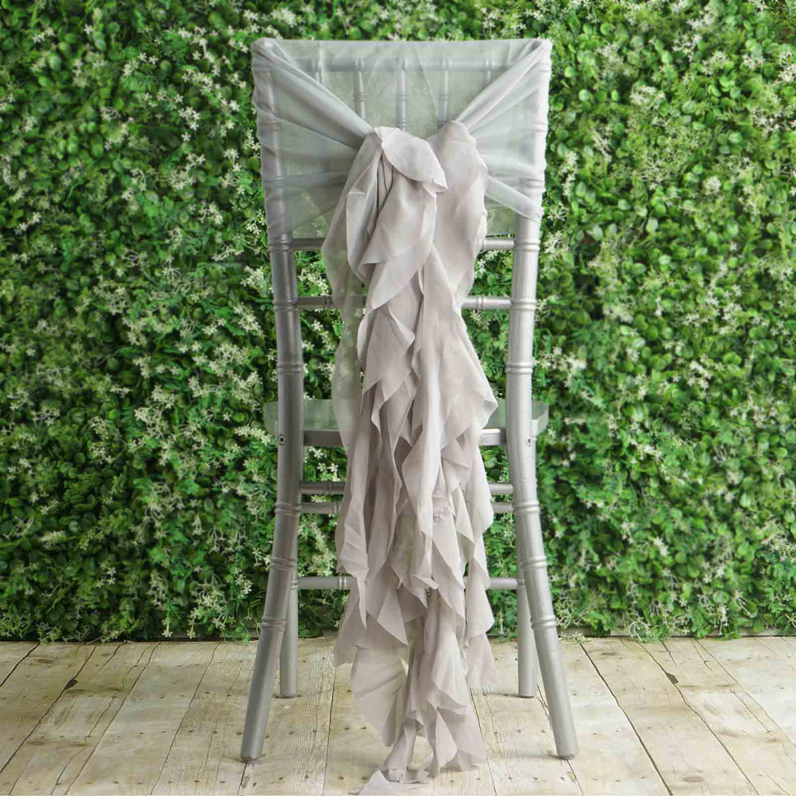 1 Set Chiffon Hoods Chair Sashes with Willow Ruffles Design Silver - Stylish Chair Bow Decor