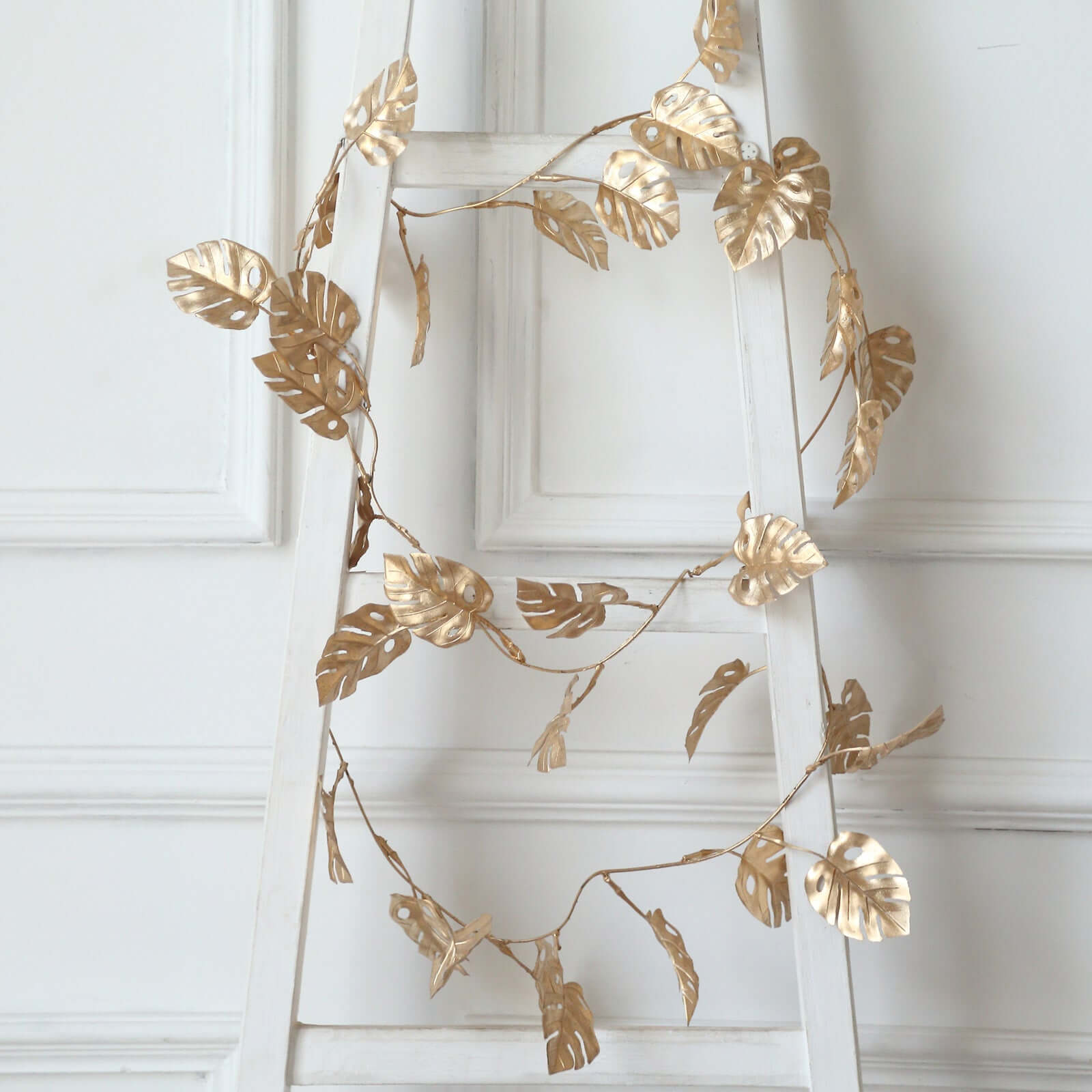 Artificial Monstera Leaf Hanging Vine Metallic Gold - Faux Table Garland for Tropical Outdoor & Boho-Inspired Events 7ft