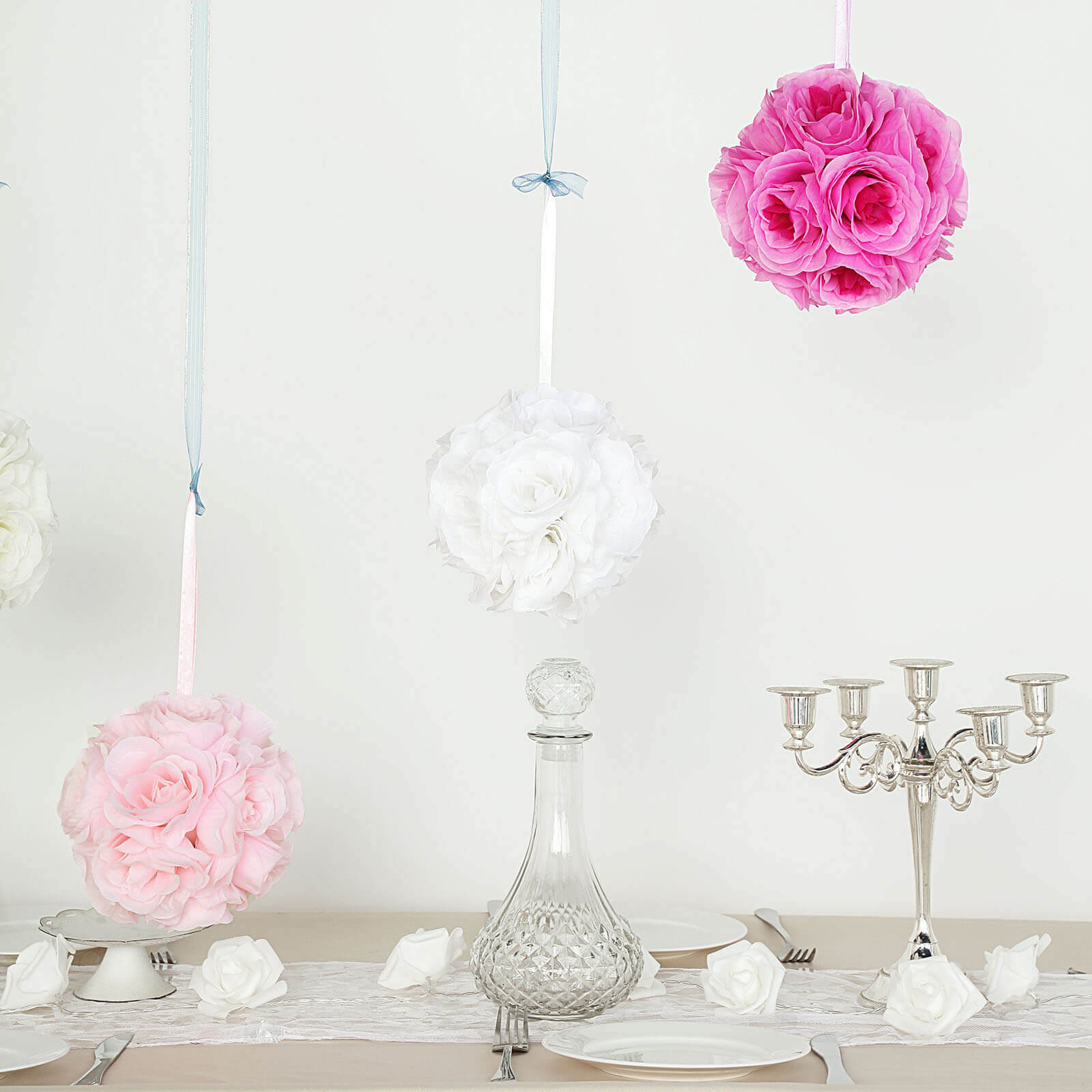 2 Pack 7 Blush Artificial Silk Rose Kissing Ball, Flower Ball