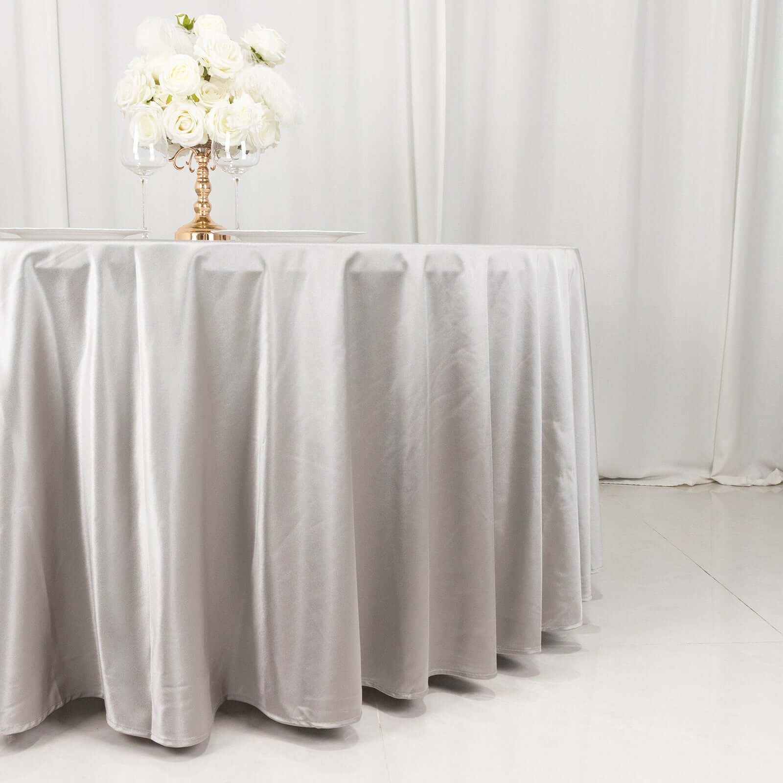 Premium Scuba Round 120 Tablecloth Shimmering Silver - Wrinkle Free, Stain Resistant & Seamless Table Cover