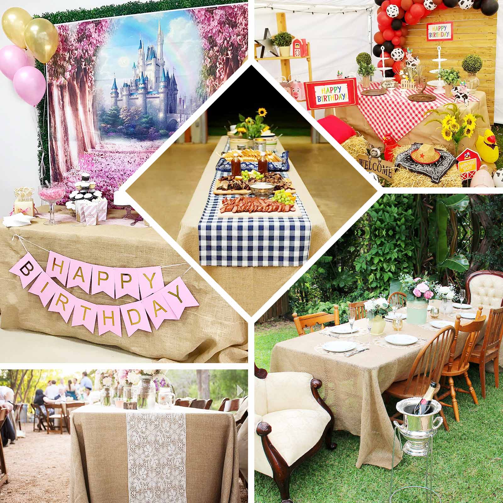Faux Burlap Jute 60x102 Rectangle Tablecloth Natural - Rustic Event Table Linen
