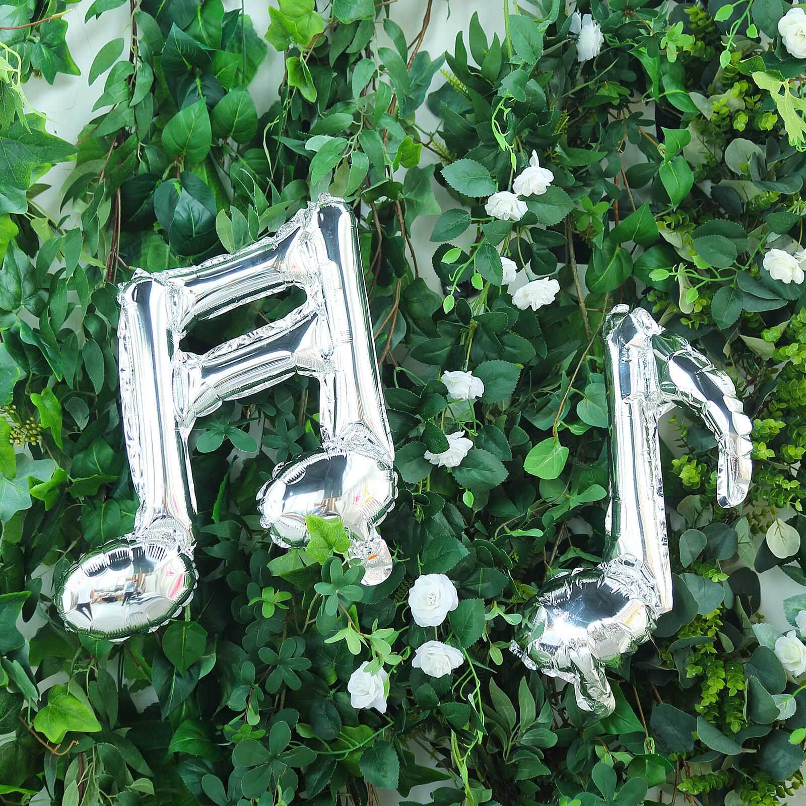 6 Pack Shiny Silver Single and Double Music Note Mylar Foil Balloons