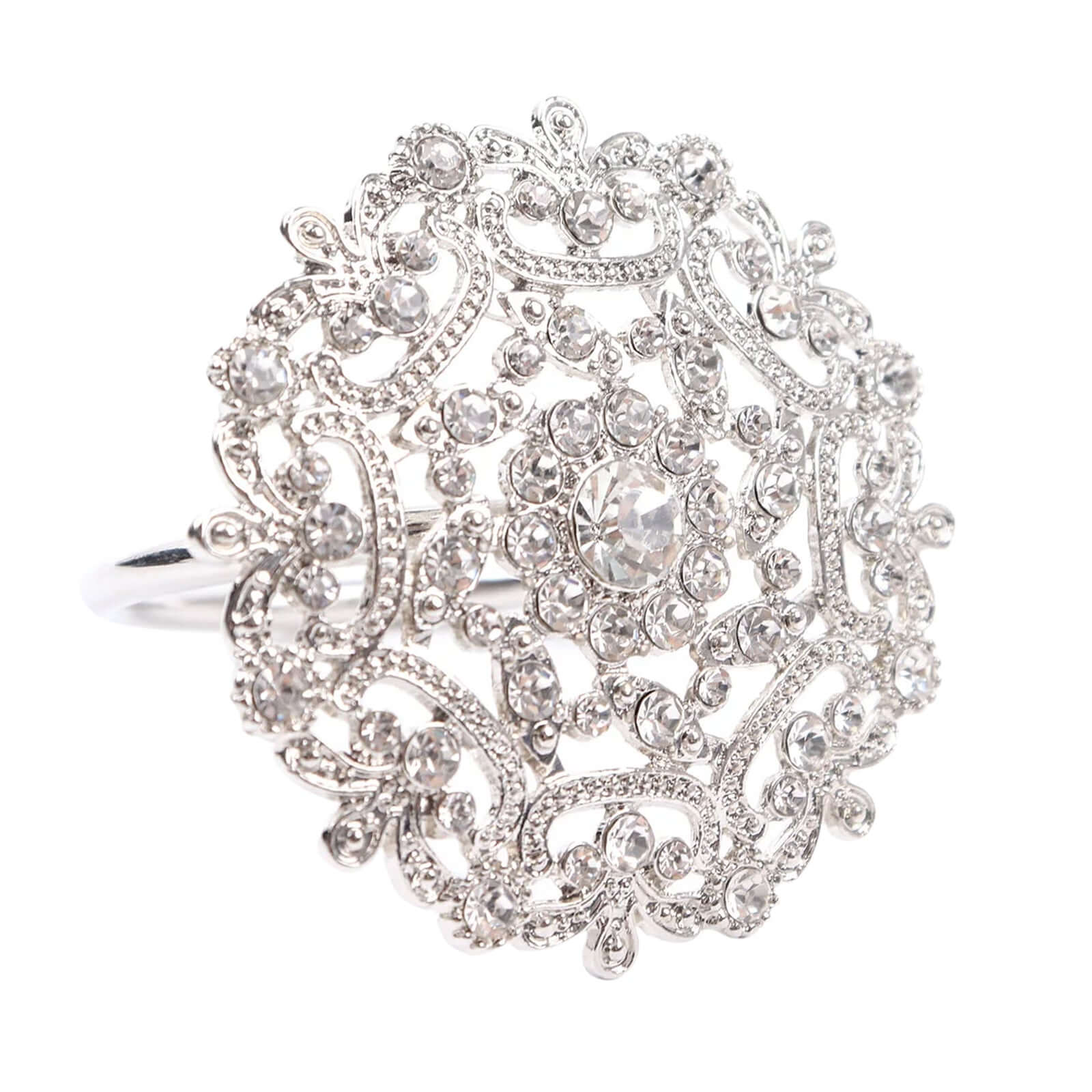 4 Pack Diamond Rhinestone Silver Metal Flower Napkin Rings, Decorative Napkin Buckle Holders