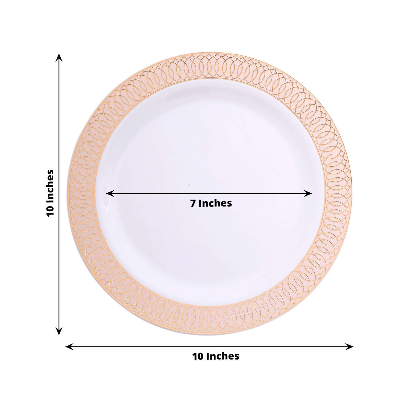 10-Pack Plastic Round Dinner Plates 10 White with Blush Rose Gold Spiral Rim - Chic Disposable Party Plates