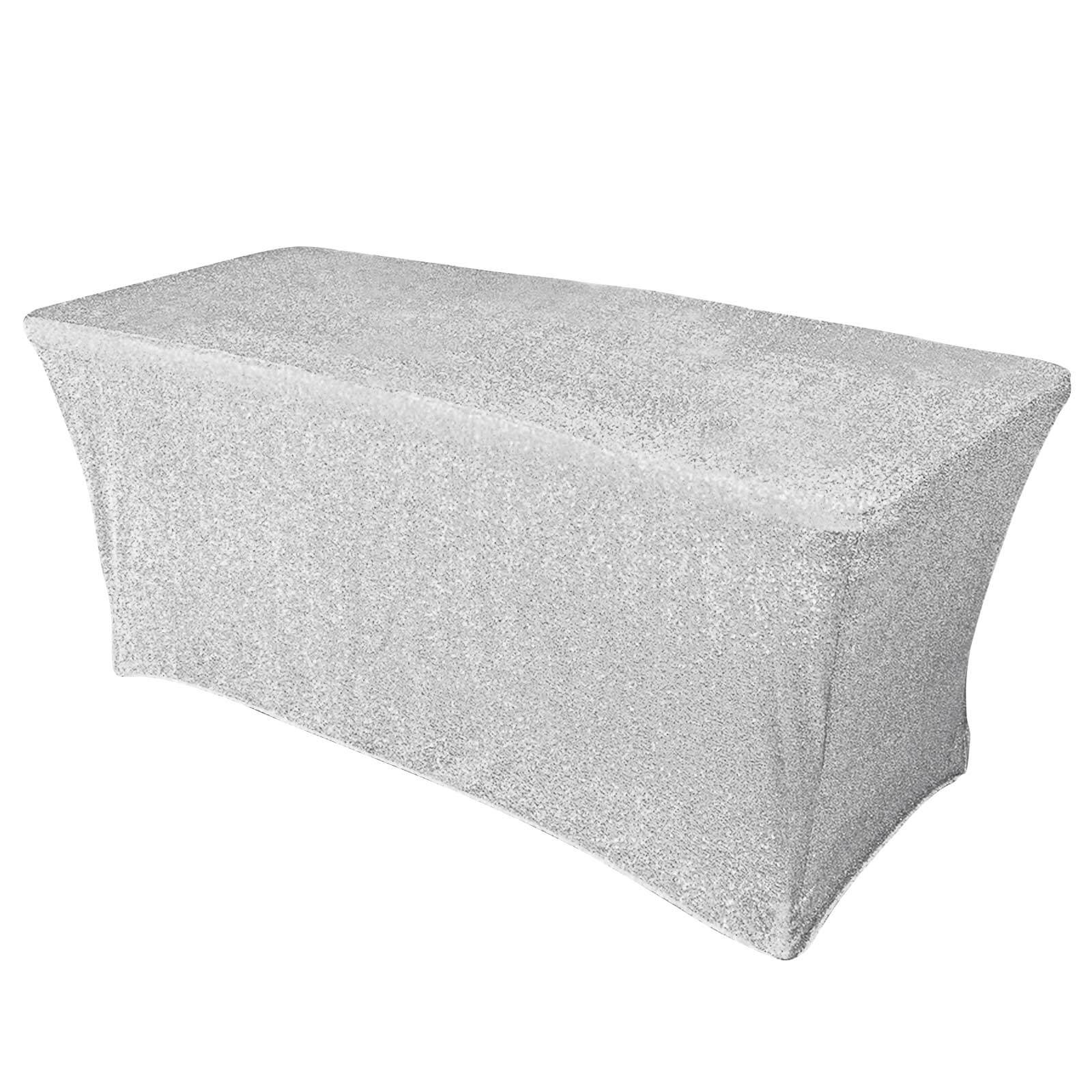 Shimmer Tinsel Spandex 72x30 Rectangle Tablecloth Metallic Silver Glittered Shiny Stretch Table Cover