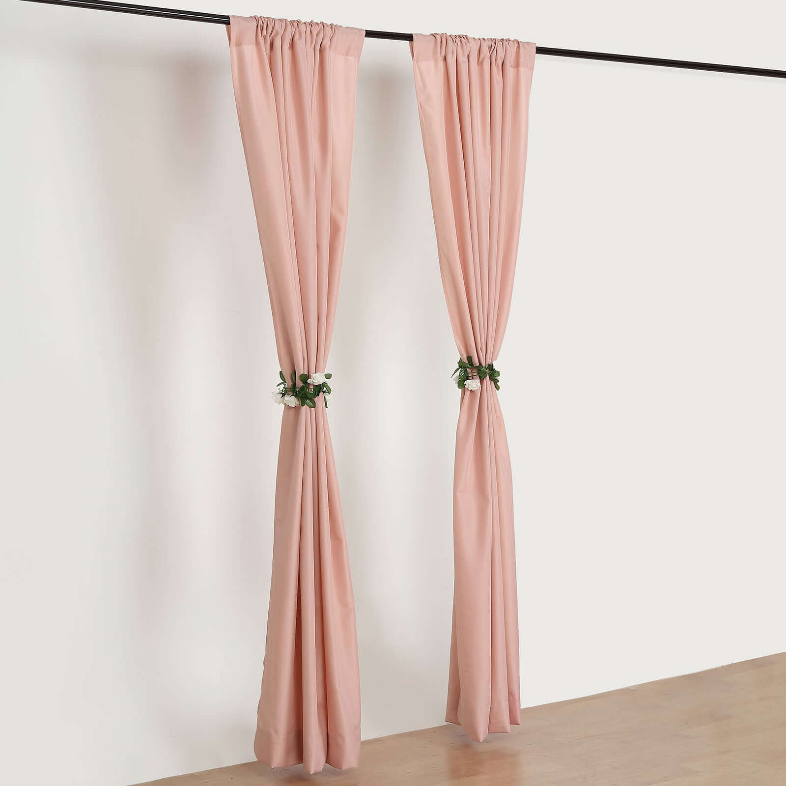 2 Pack Dusty Rose Polyester Event Curtain Drapes, 10ftx8ft Backdrop Event Panels With Rod Pockets 130 GSM