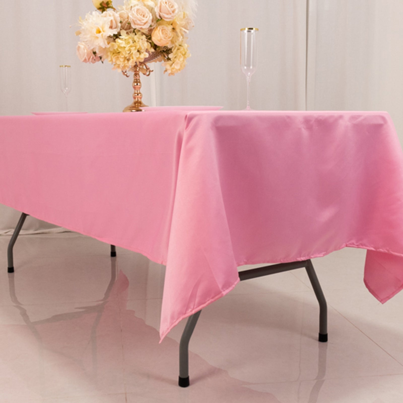 Lamour Satin 60x102 Rectangle Tablecloth Pink - Durable & Silky Soft Feel Table Cover