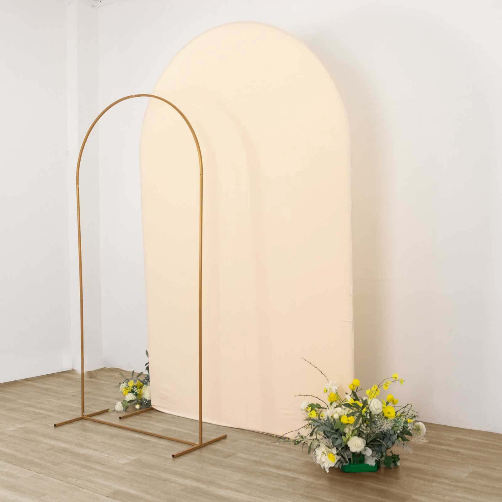 8ft Matte Beige Spandex Fitted Wedding Arch Cover For Round Top Chiara Backdrop Stand