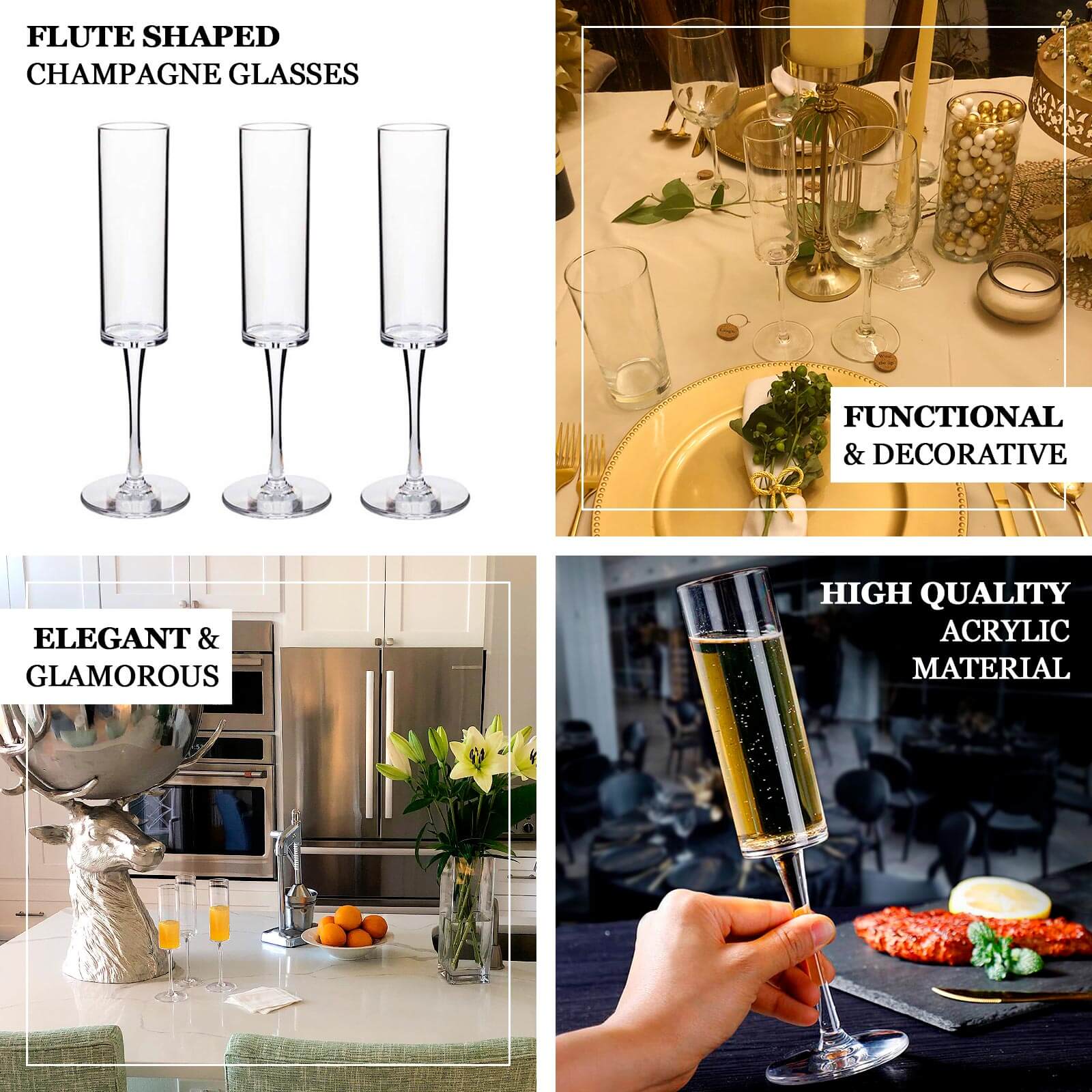 6-Pack Plastic Wine Mimosa Goblets Clear Cylindrical Shape - Reusable Champagne Flute Glasses 9.5 Tall 6oz