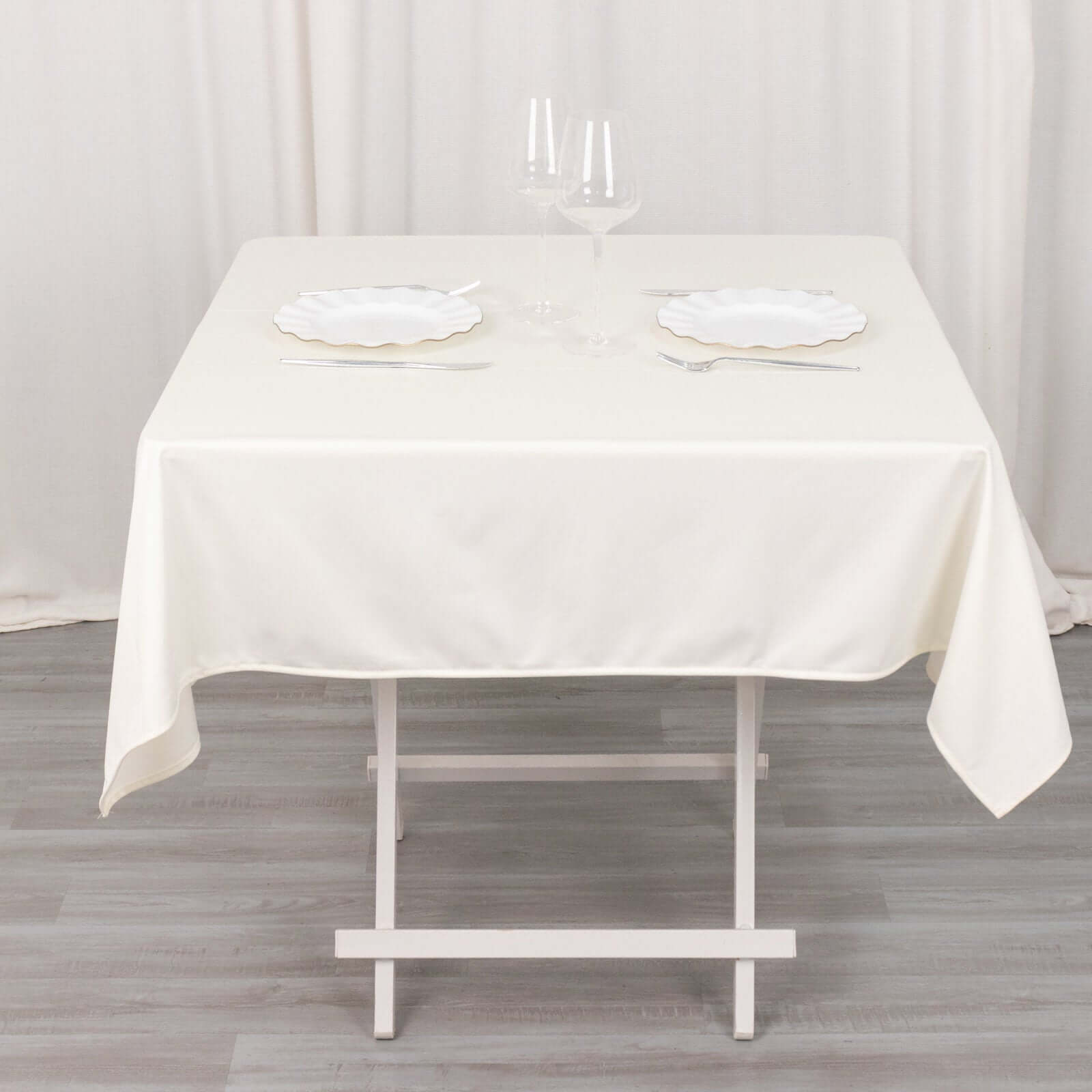 Premium Scuba Square 54x54 Tablecloth Ivory - Wrinkle Free & Stain Resistant Table Cover