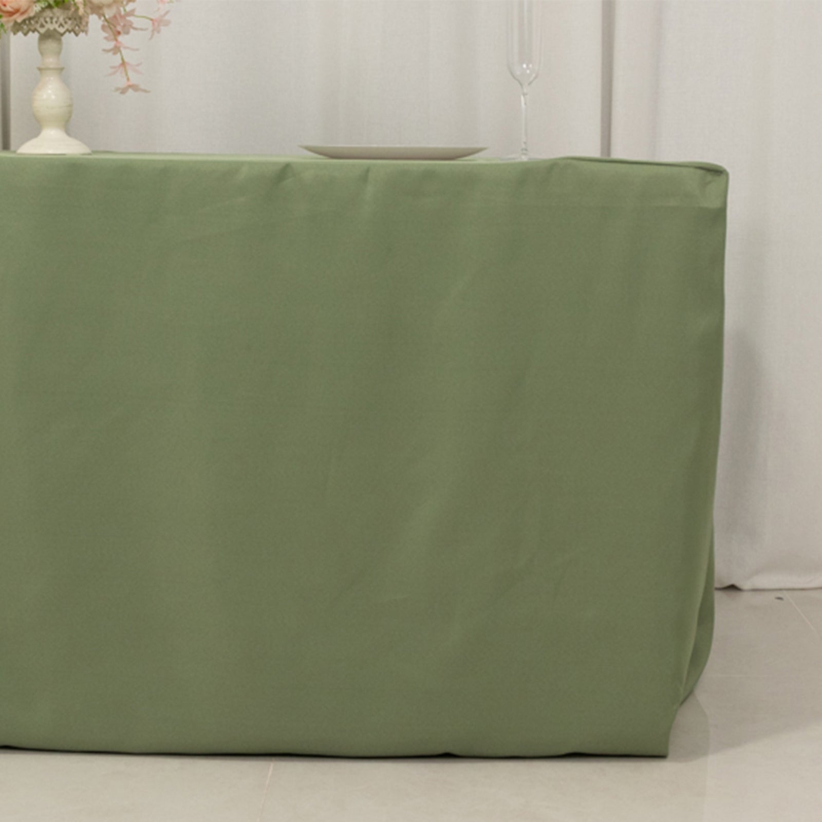 Fitted Polyester 72x30 Rectangle Tablecloth Dusty Sage Green - Durable Table Cover