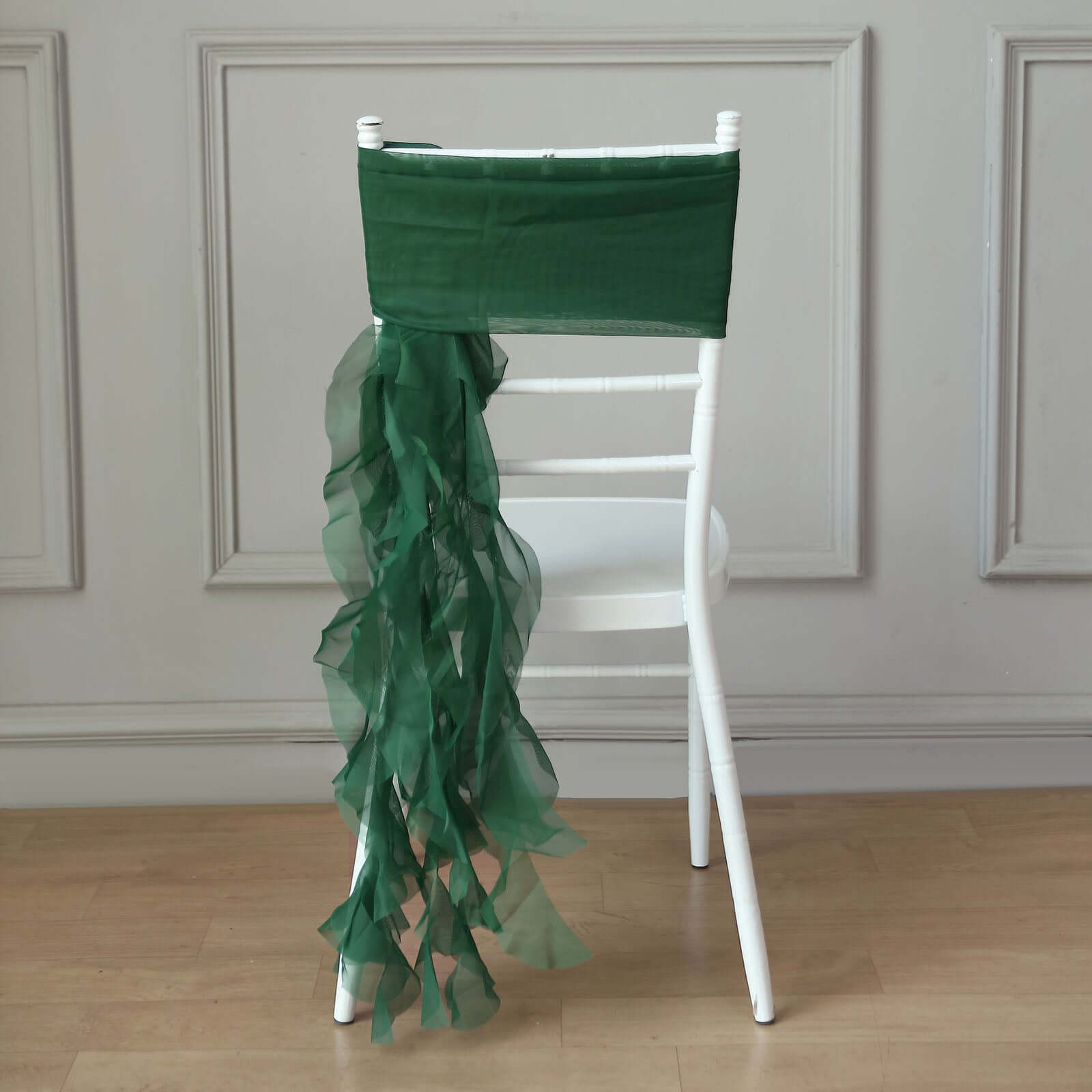 1 Set Chiffon Hoods Chair Sashes with Willow Ruffles Design Hunter Emerald Green - Stylish Chair Bow Decor