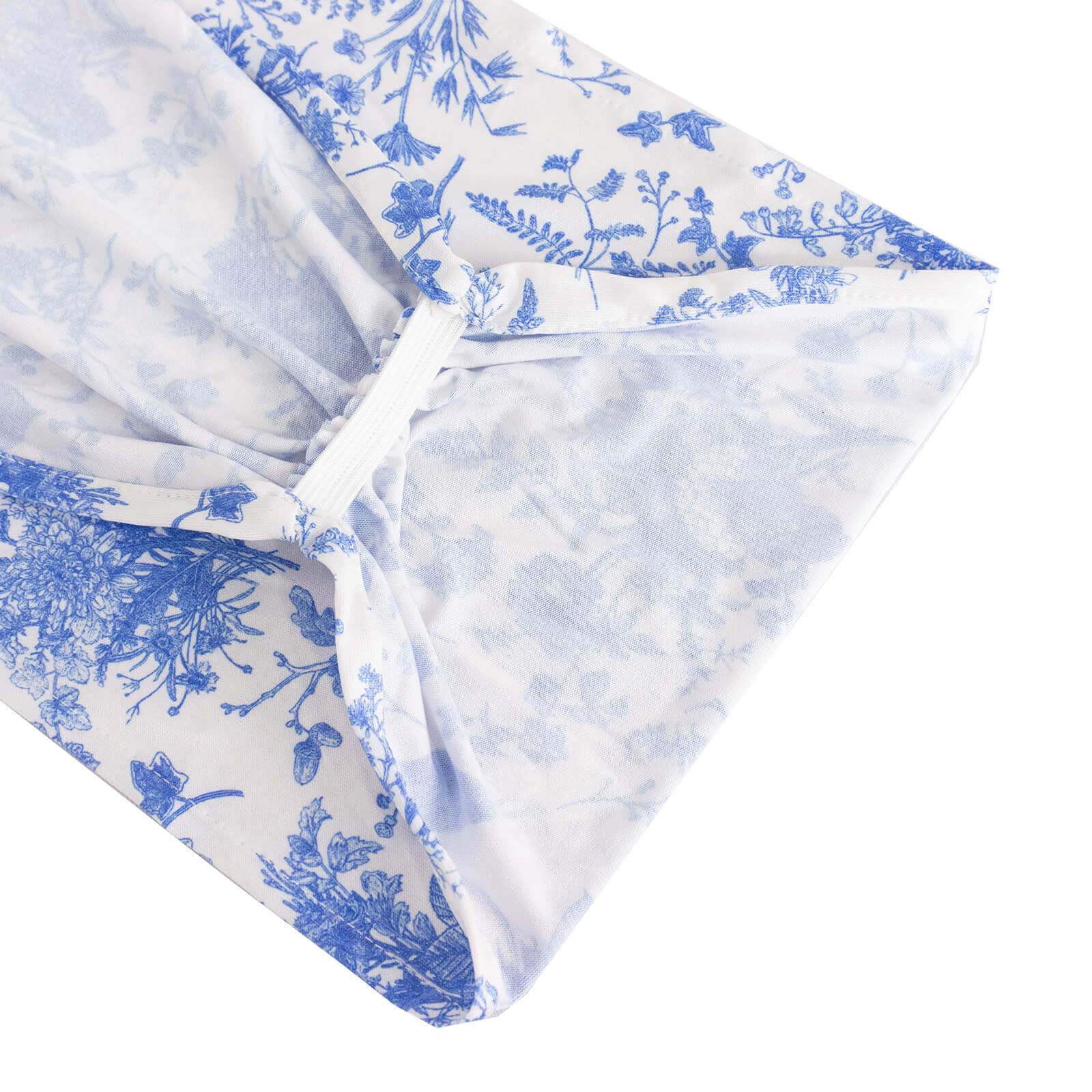 5 Pack Spandex Chair Sashes White/Blue French Toile Floral Pattern - Vintage-Inspired Wide Wrinkle-Free Stretchable Chair Bands 8x13