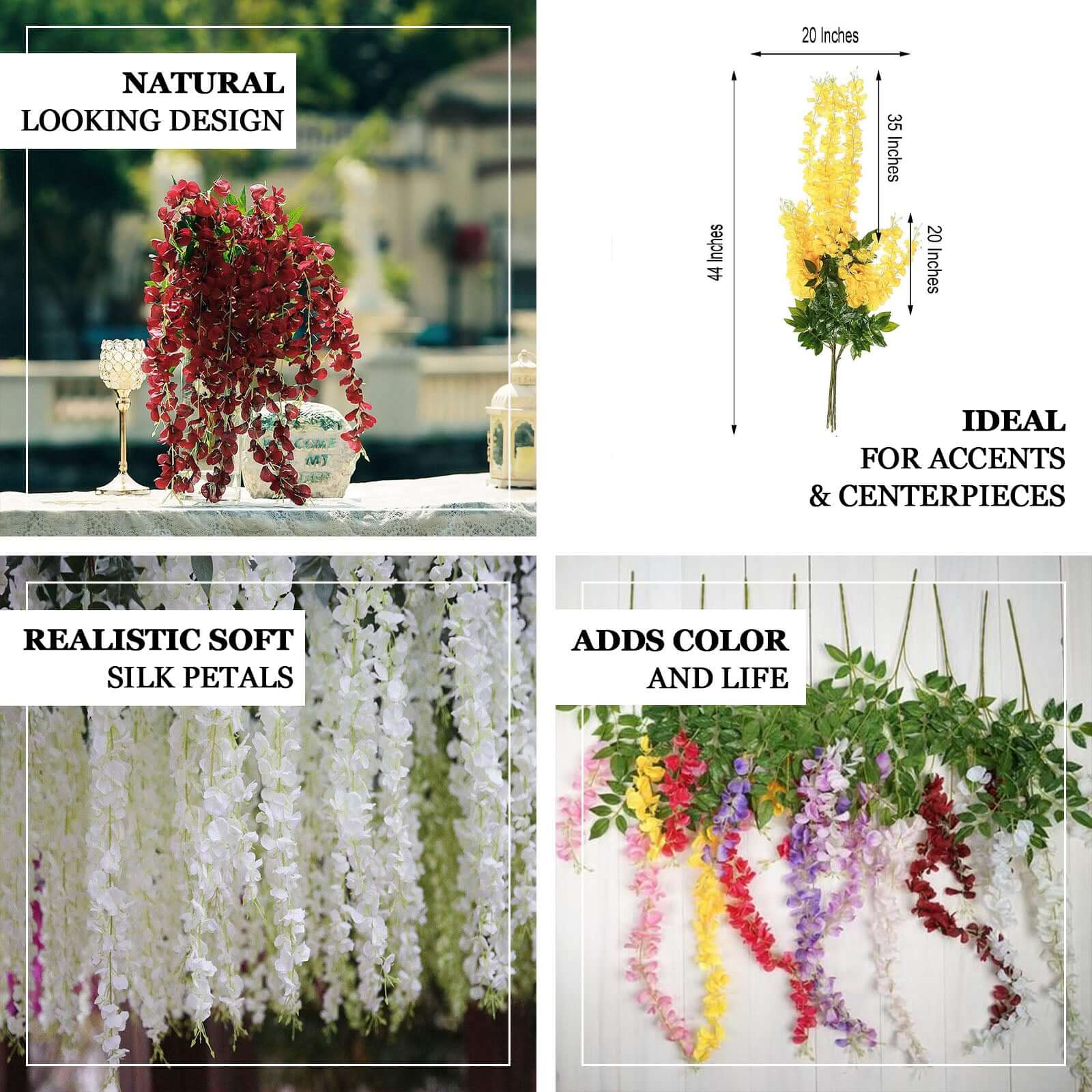 5 Pack 44 Silk Hanging Wisteria Flower Garland Vines in Pink, 3 Strands in 1 Bush