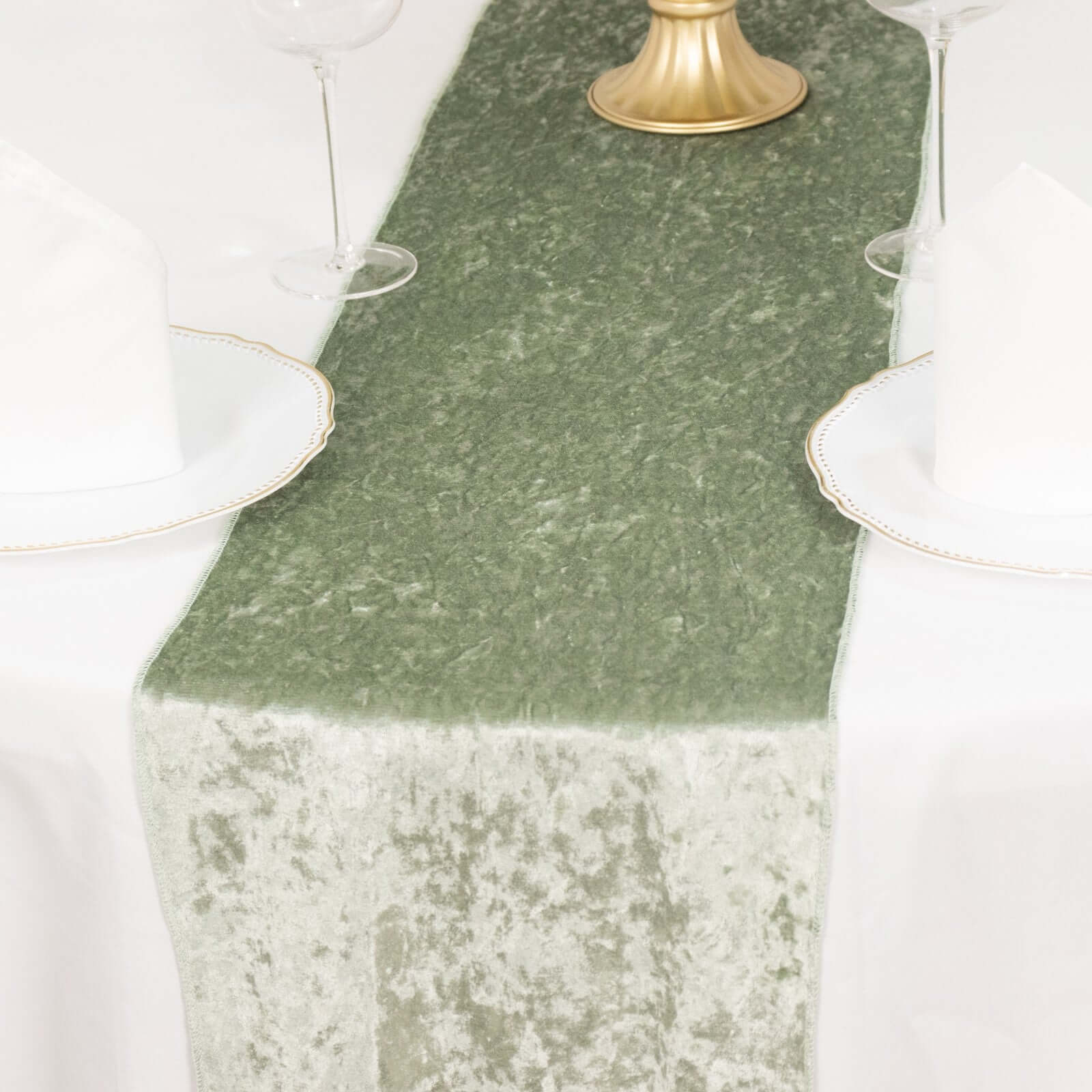 Premium Crushed Velvet 12x108 Table Runner Sage Green - Soft & Wrinkle-Resistant Table Linen