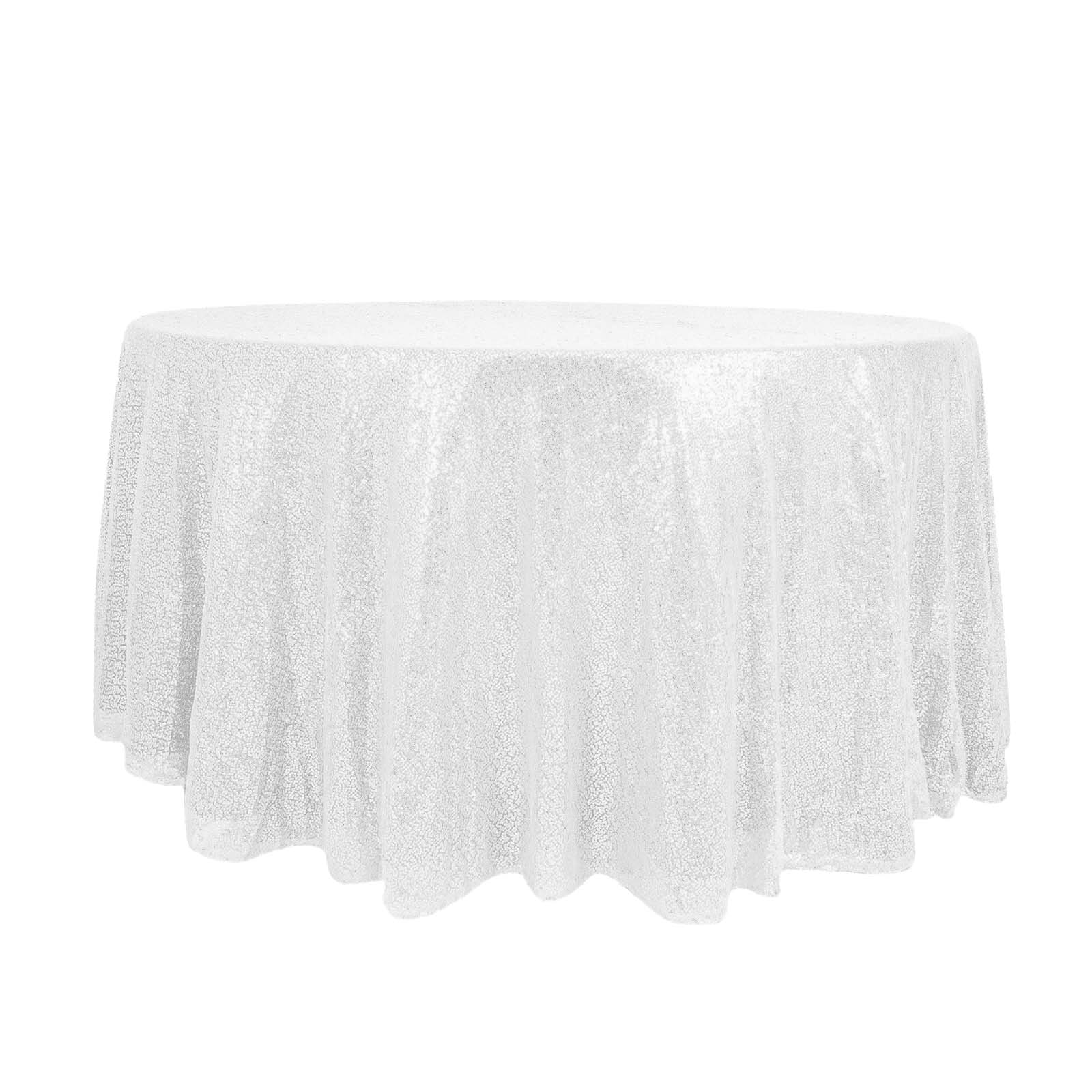 Sequin 120 Round Tablecloth White - Seamless Glittering Design for Sophisticated Events