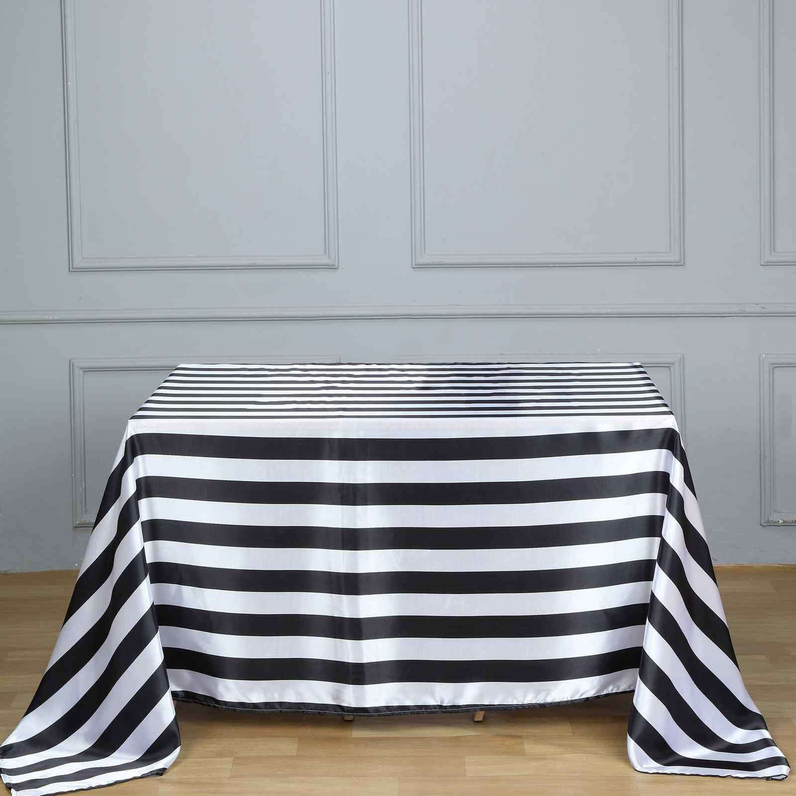 Satin 60x102 Rectangle Tablecloth Black/White - Stripe Design with Stylish Smooth Finish Table Cover