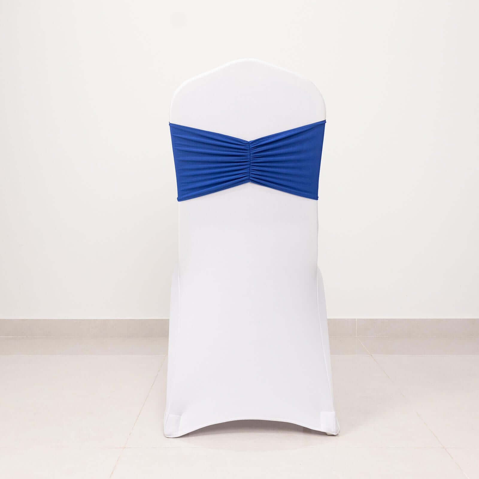 5 Pack Spandex Chair Sashes Royal Blue Ruffled Style - Wide Easy to Use Stretch Chair Bands 8x13