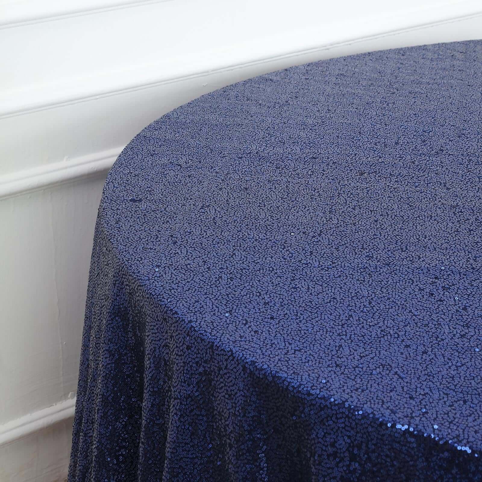 Sequin 132 Round Tablecloth Navy Blue - Seamless Dazzling Table Cover