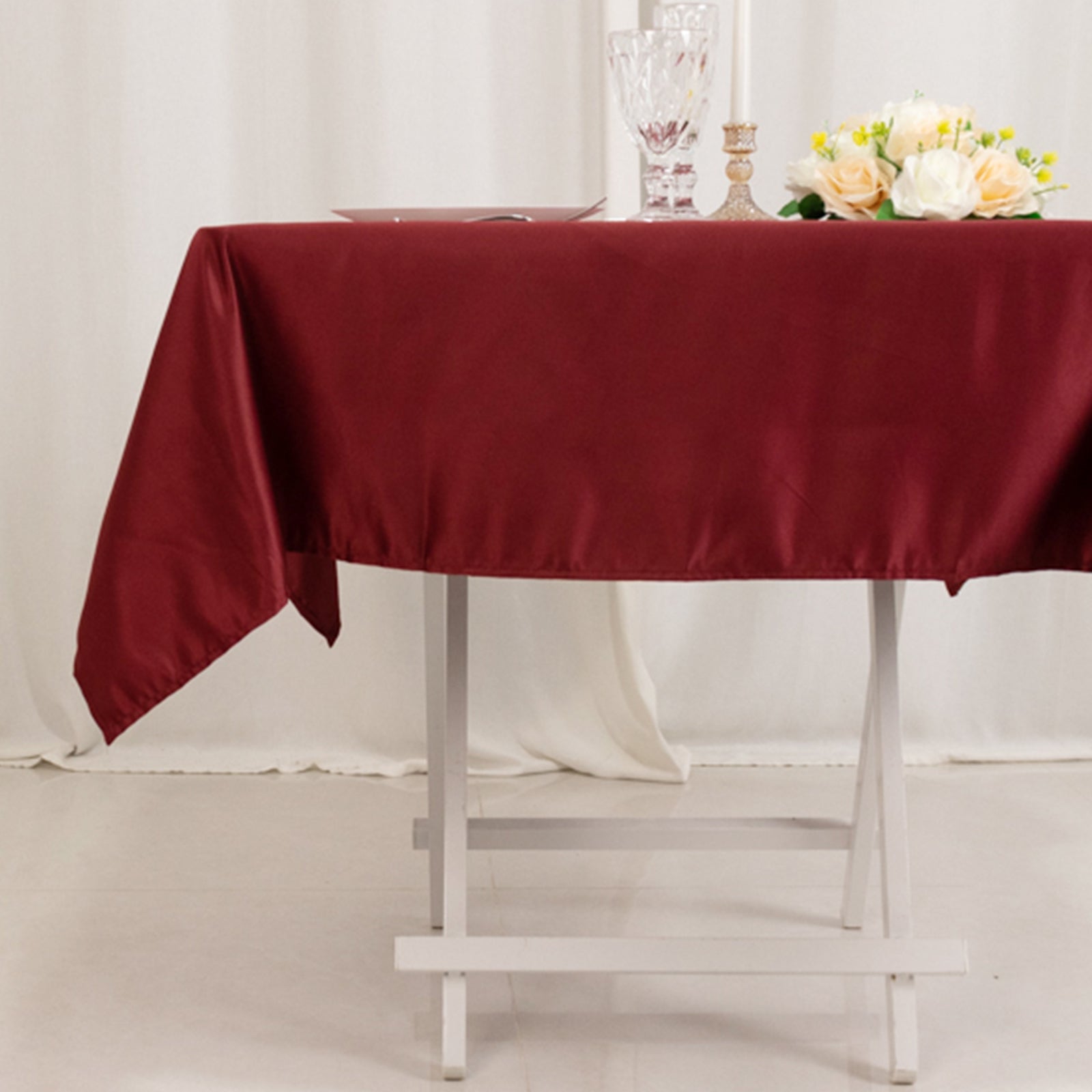 Lamour Satin 54x54 Square Tablecloth Burgundy - Durable & Silk-Like Table Cover