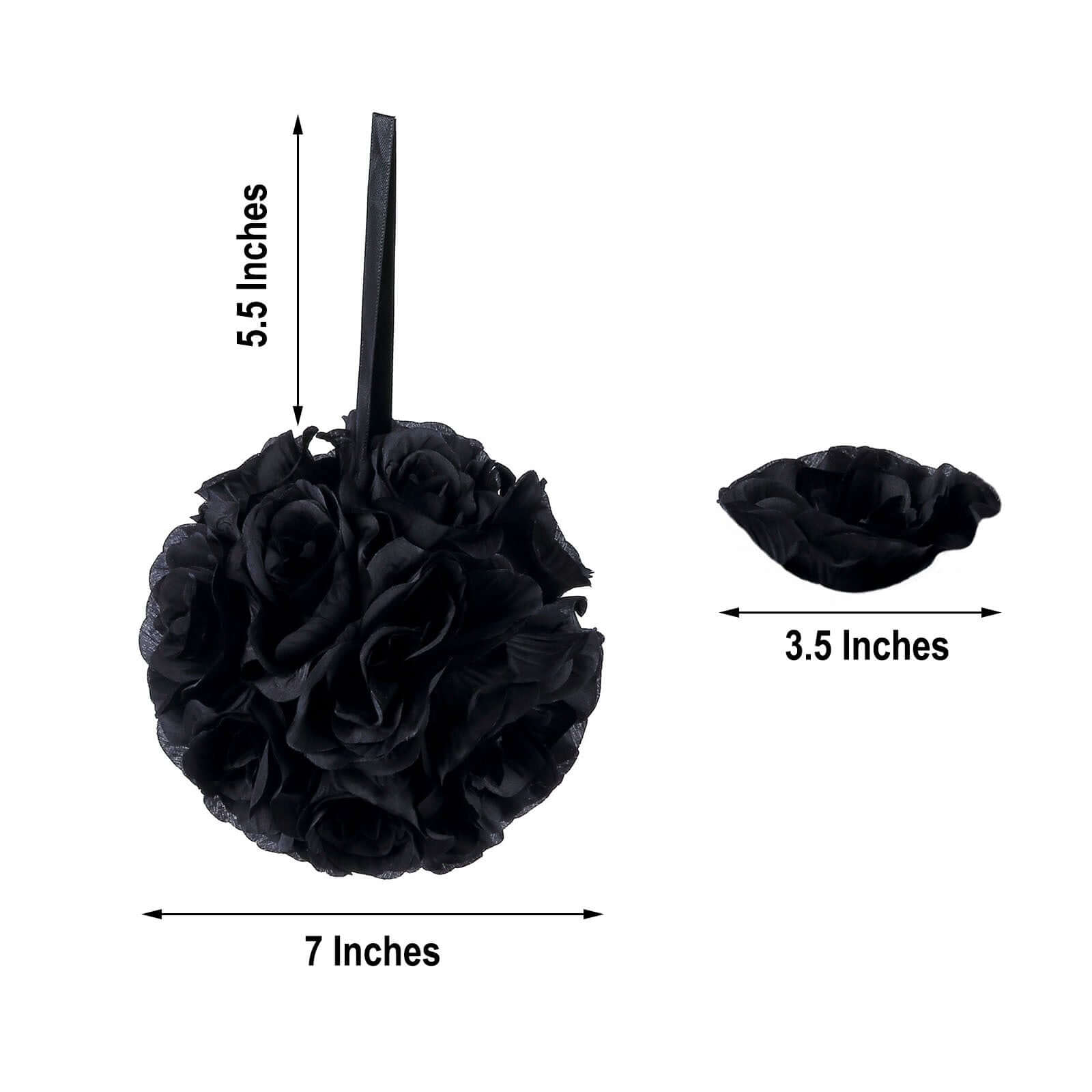 2 Pack 7 Black Artificial Silk Rose Kissing Ball, Faux Flower Ball