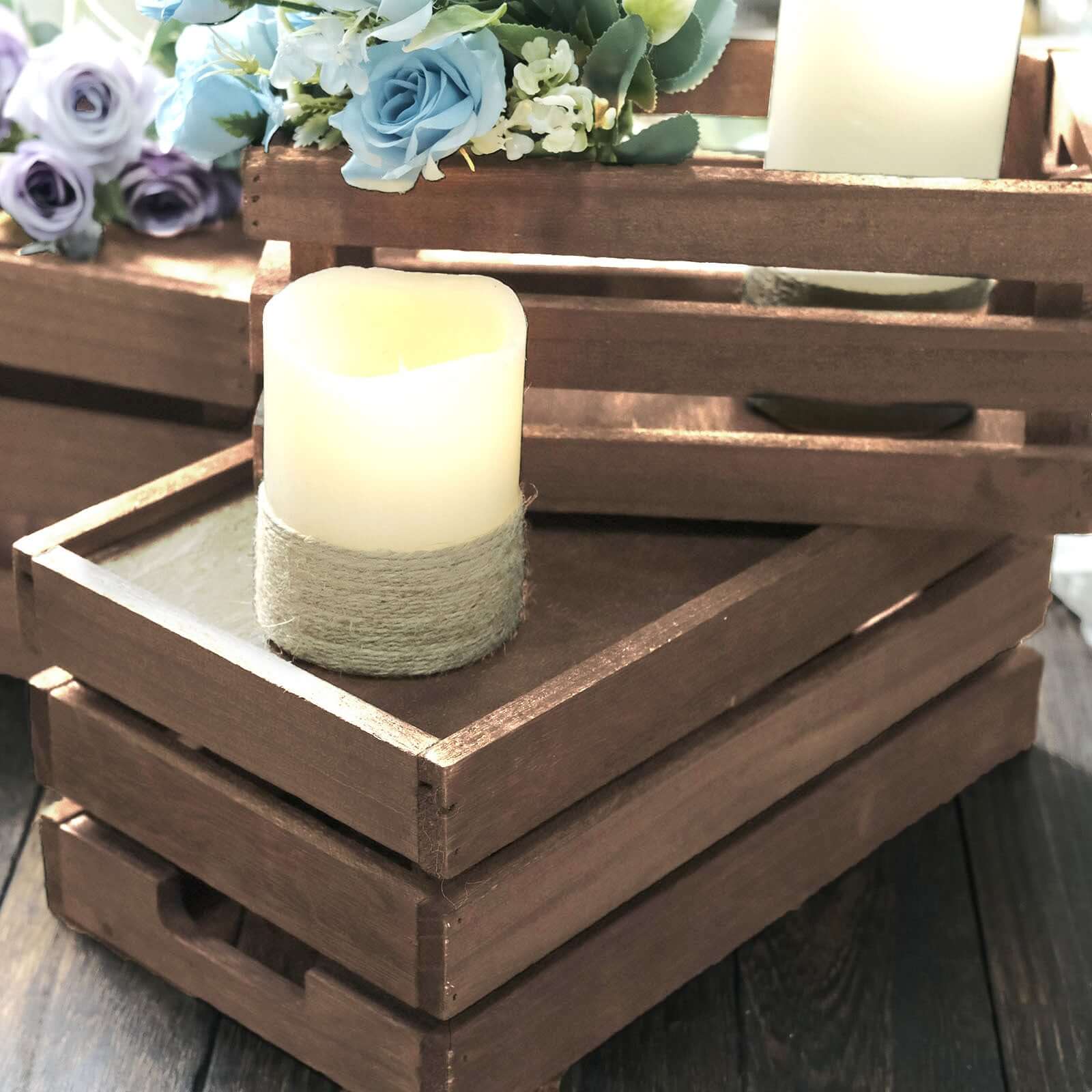 Set of 3 Rustic Wooden Crates Smoked Brown - Multi-Purpose Planters, Storage Containers & Display Risers