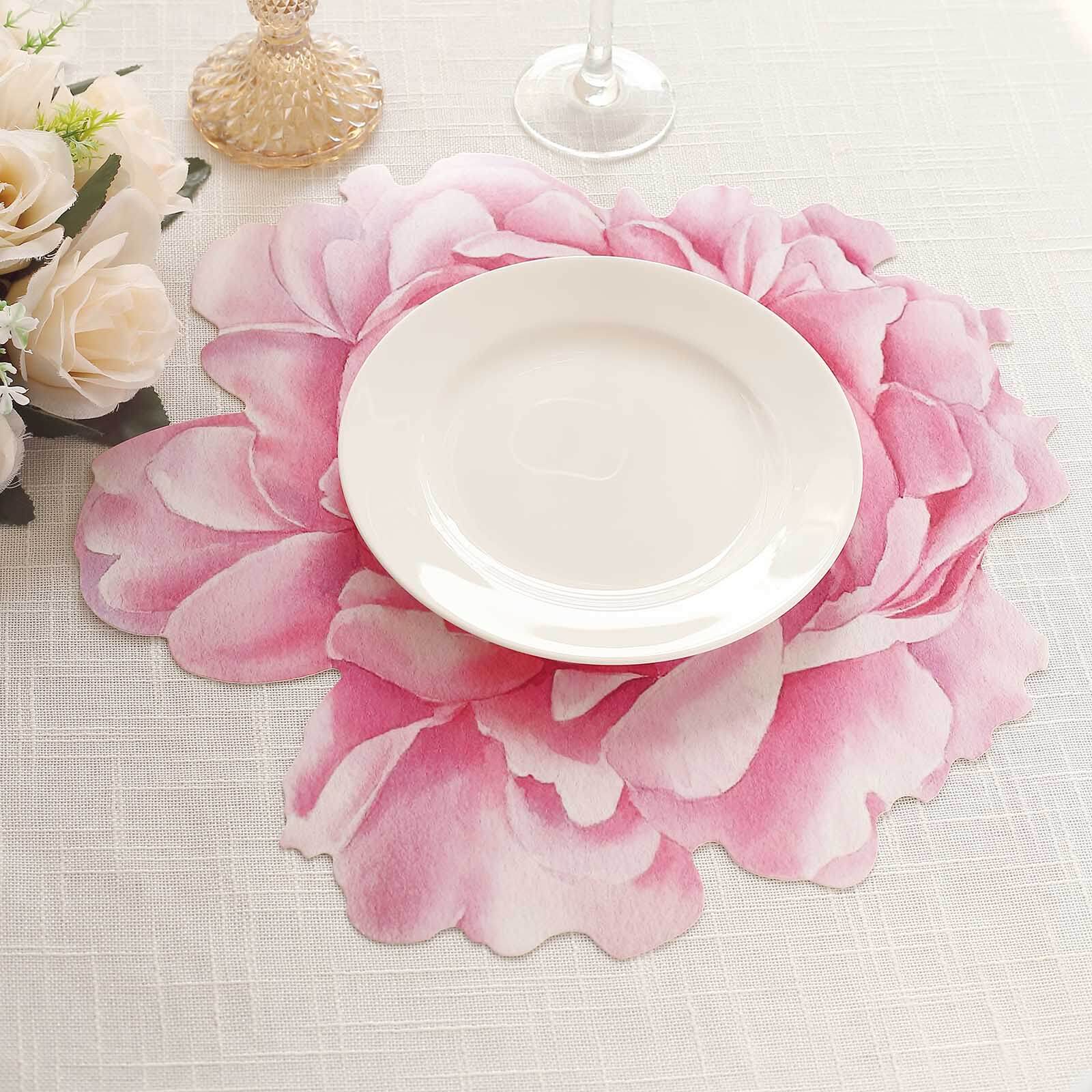 10-Pack Disposable Table Placemats with Pink Peony Flower Print - 400GSM Floral Cardboard Placemats for Dinner Parties & Gatherings 14