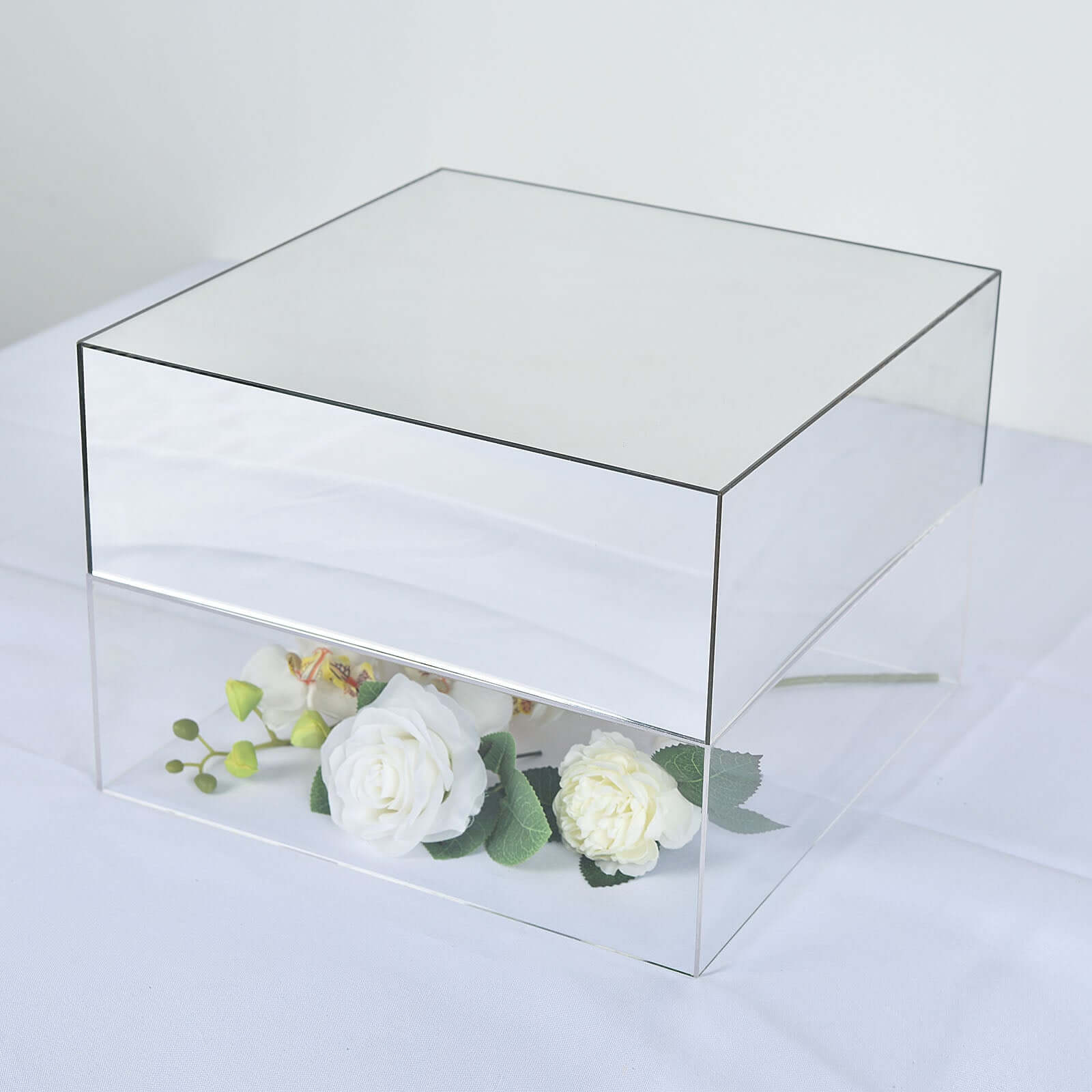 Acrylic Cake Box Stand Pedestal Riser Mirror Finish Silver - Display for Desserts and Events 14x14