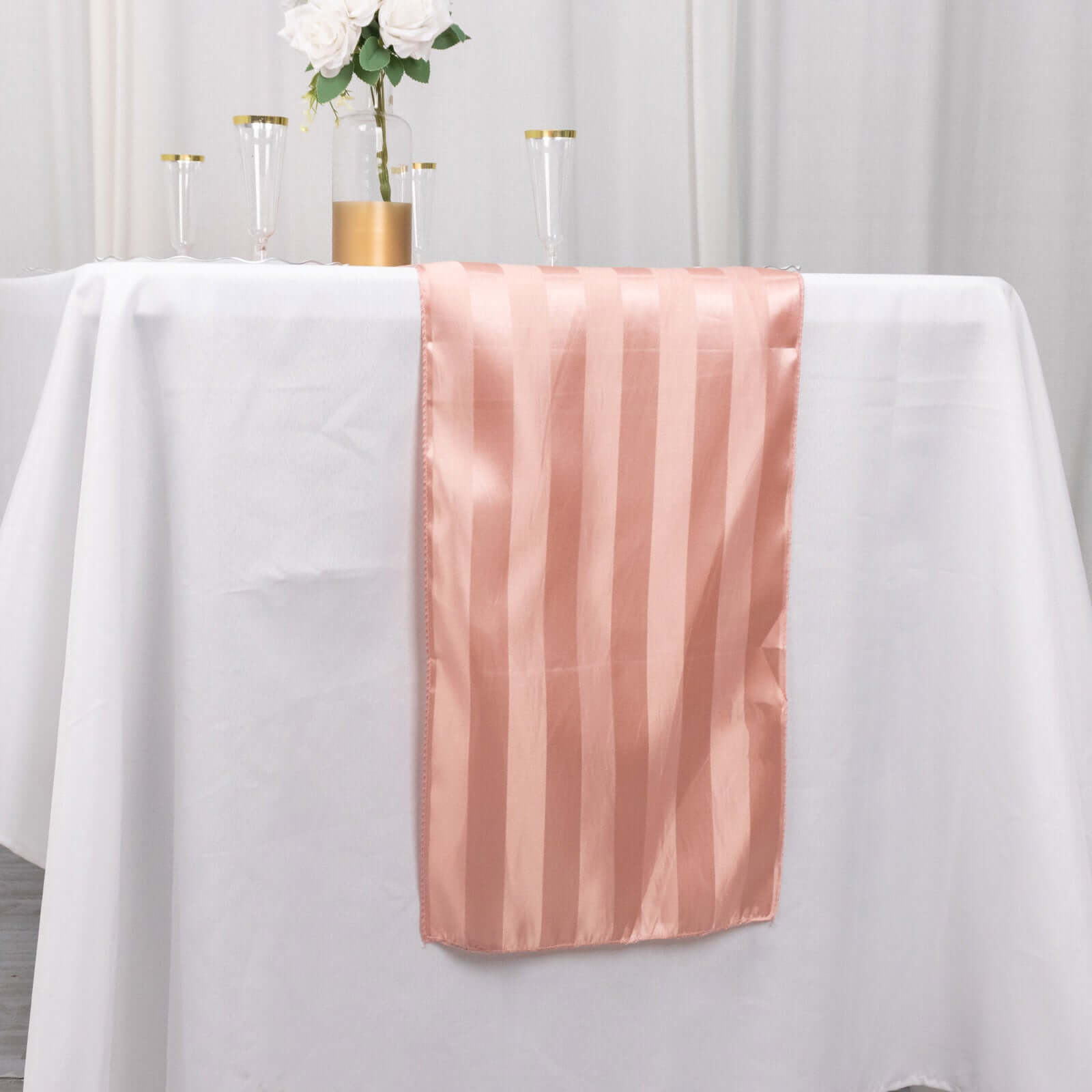 Satin 12x108 Table Runner Dusty Rose - Stripe Table Decor