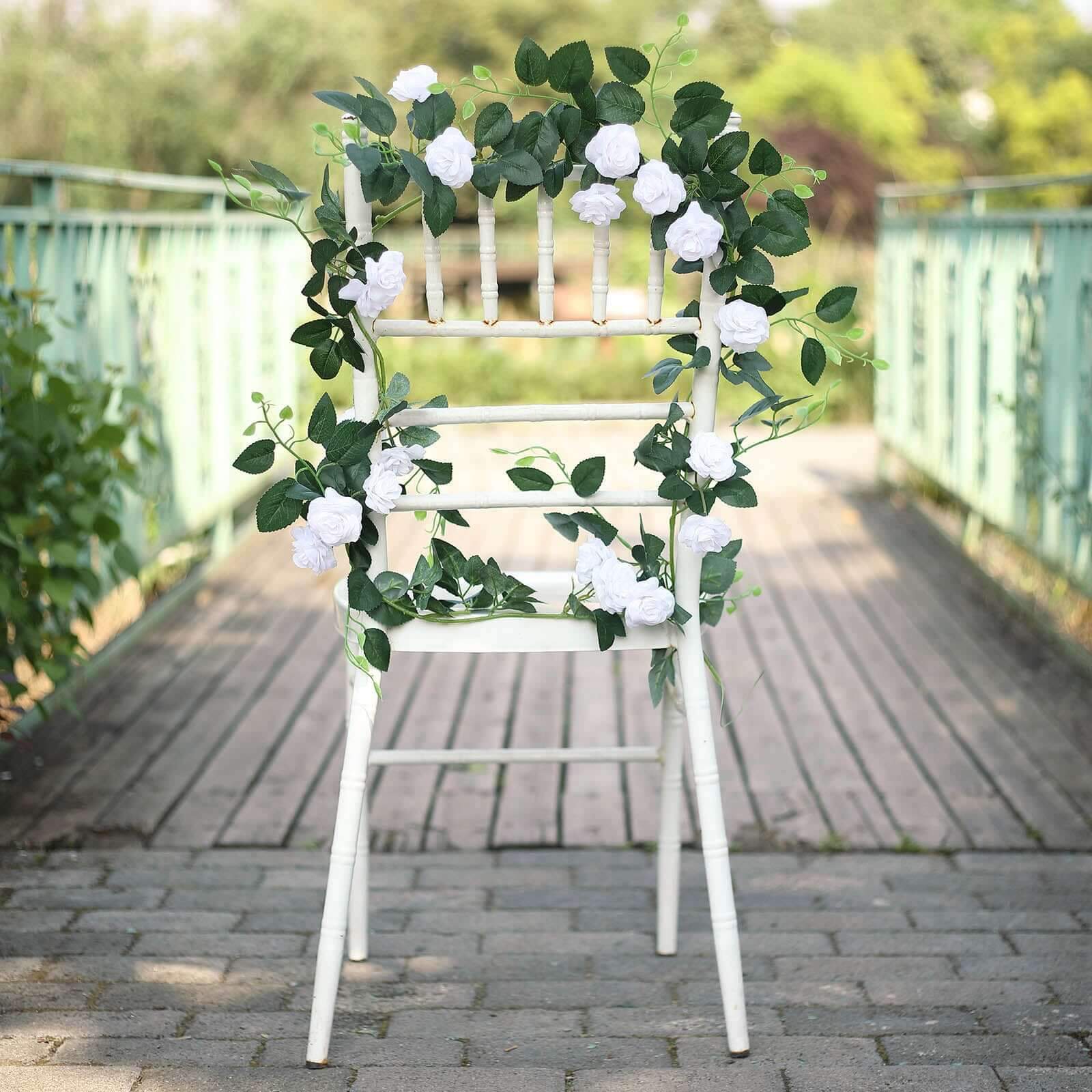 6ft 20 White Artificial Silk Roses Flower Garland, Hanging Vine