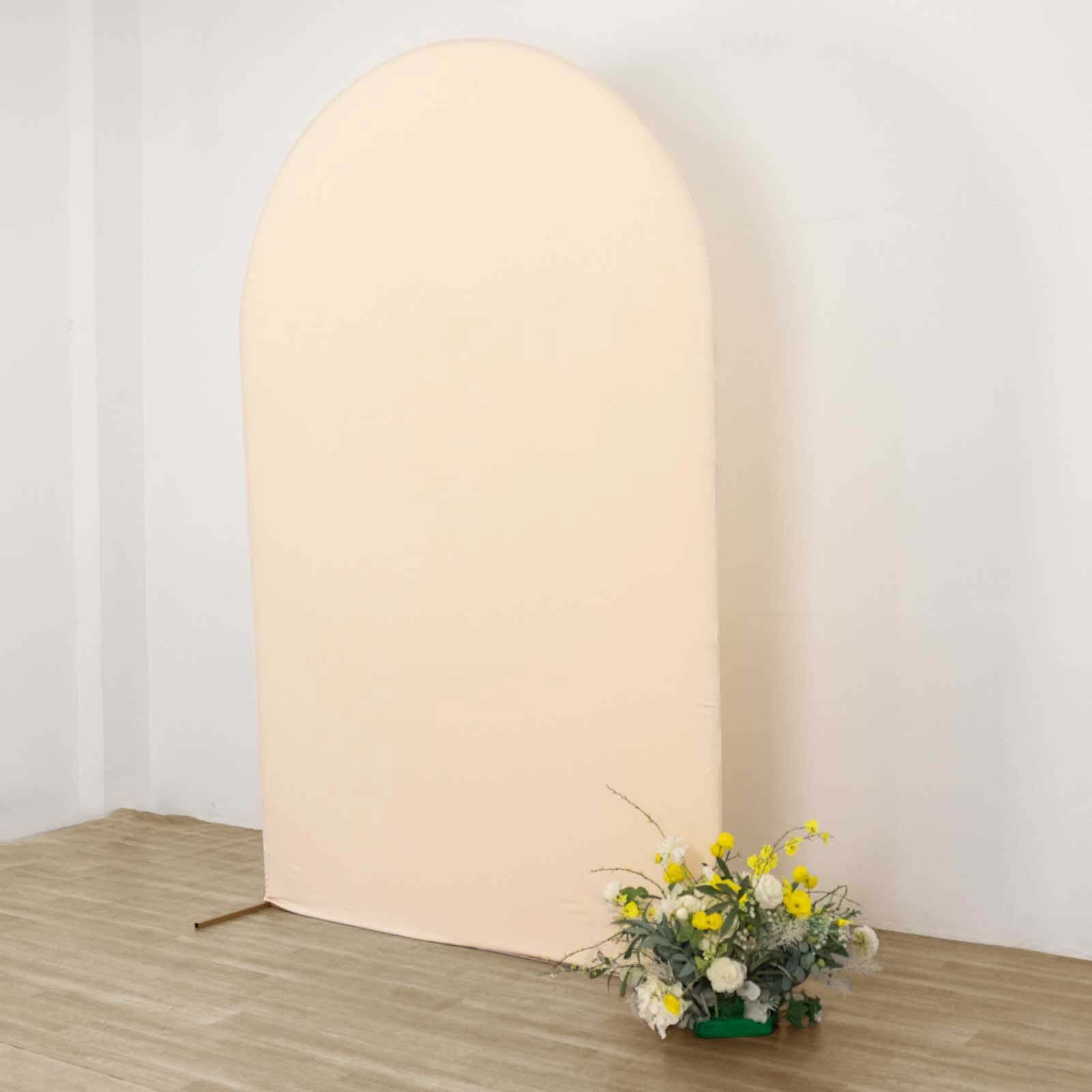 8ft Matte Beige Spandex Fitted Wedding Arch Cover For Round Top Chiara Backdrop Stand