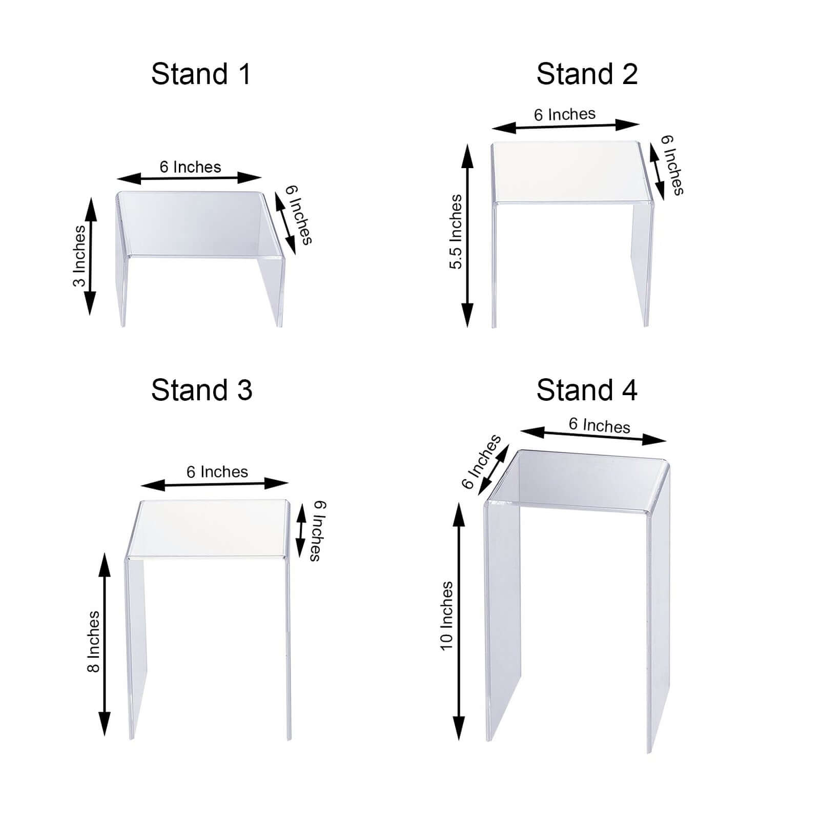 Set of 4 Acrylic Cake Stands Riser Design Clear - Dessert and Cupcake Display Centerpieces Assorted Sizes