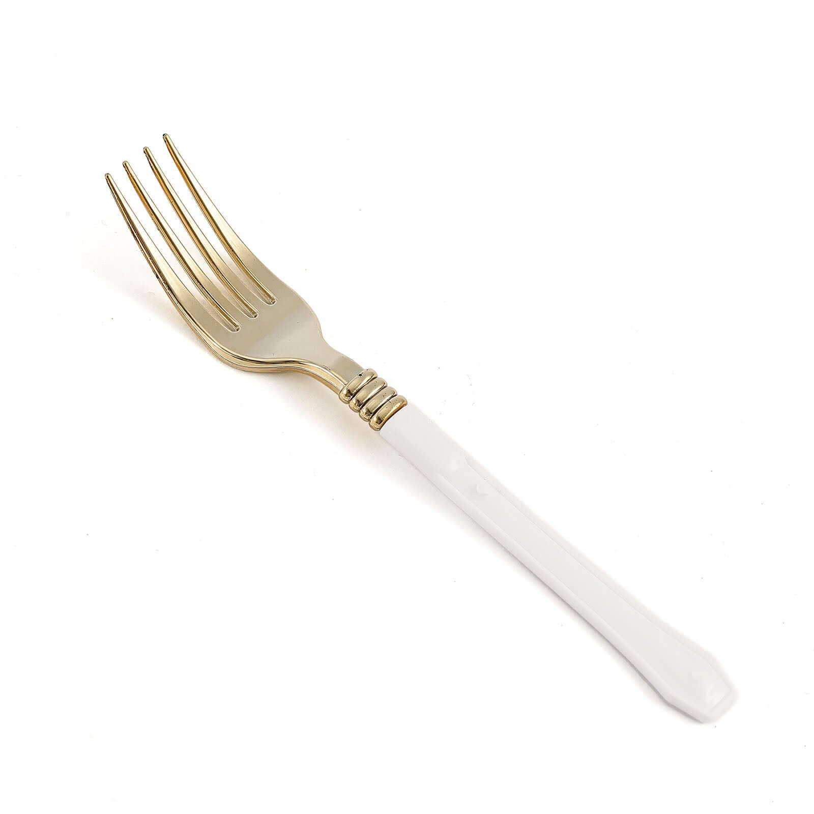 24-Pack Plastic Forks Gold with White Handles - Durable Food Safe Disposable Silverware for Lunch Buffets & Catering Services 7