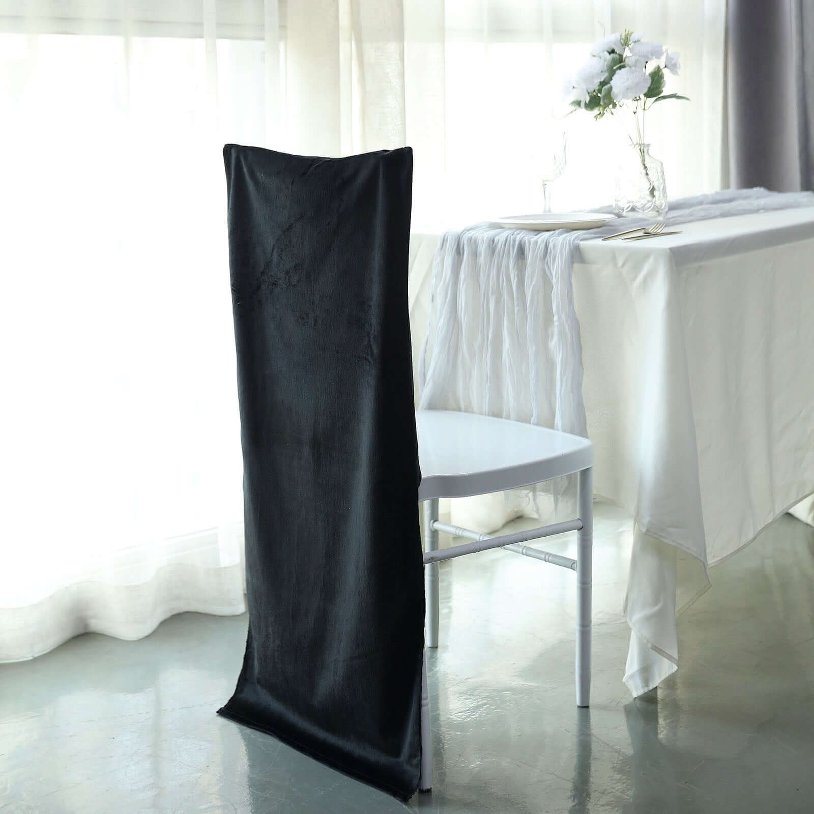 Velvet Chair Back Slipcover for Chiavari Chairs Black - Soft and Smooth Solid Chair Back Cover Cap for Weddings