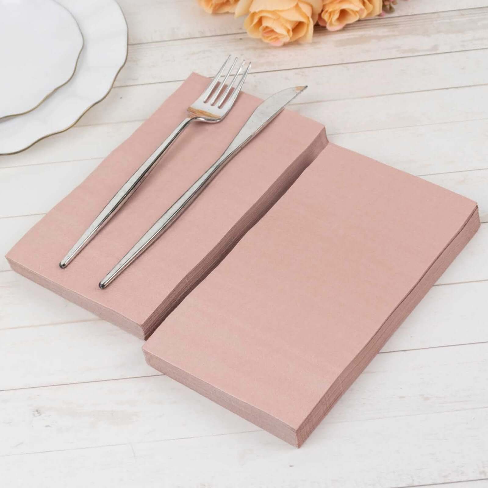 50-Pack Paper Napkins Soft Dusty Rose - Disposable 2-Ply Cocktail and Beverage Napkins for Weddings