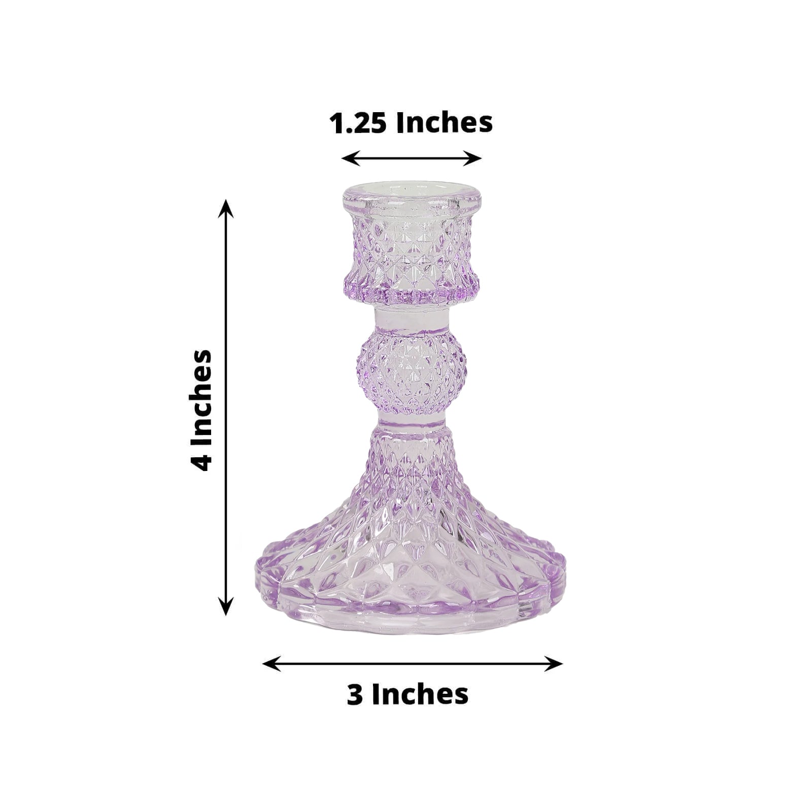 6-Pack Glass Taper Candlestick Holders Diamond Pattern Design Lavender Lilac - Reversible Crystal Pillar Votive Stands 4