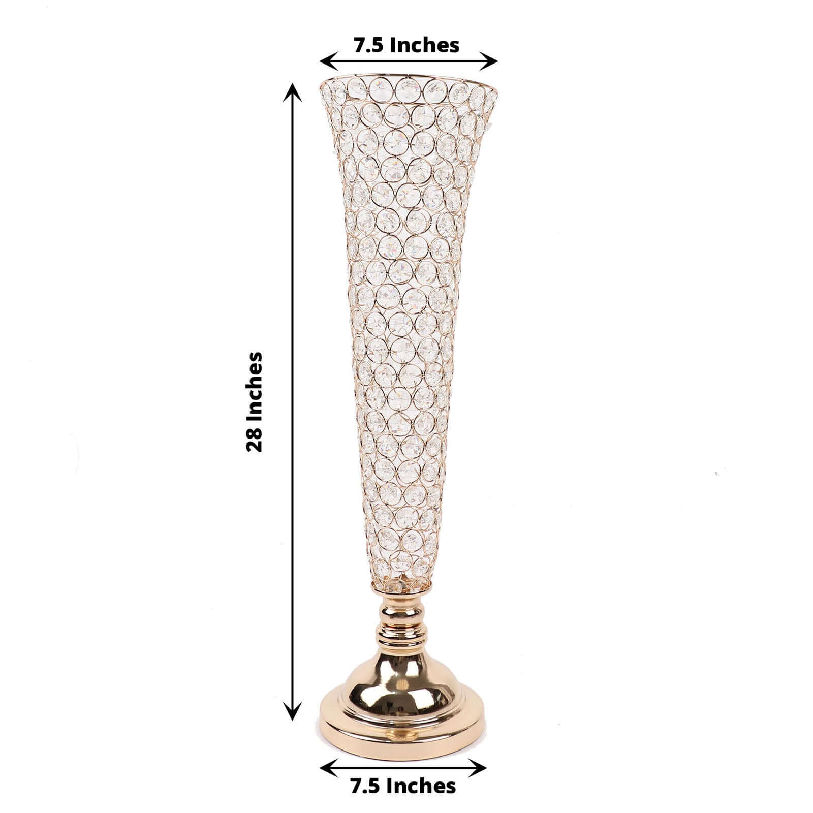 2-Pack Crystal Beaded Trumpet Vase Gold - Exquisite Floral Display Centerpiece Stand Set for Banquets & Receptions 28 Tall