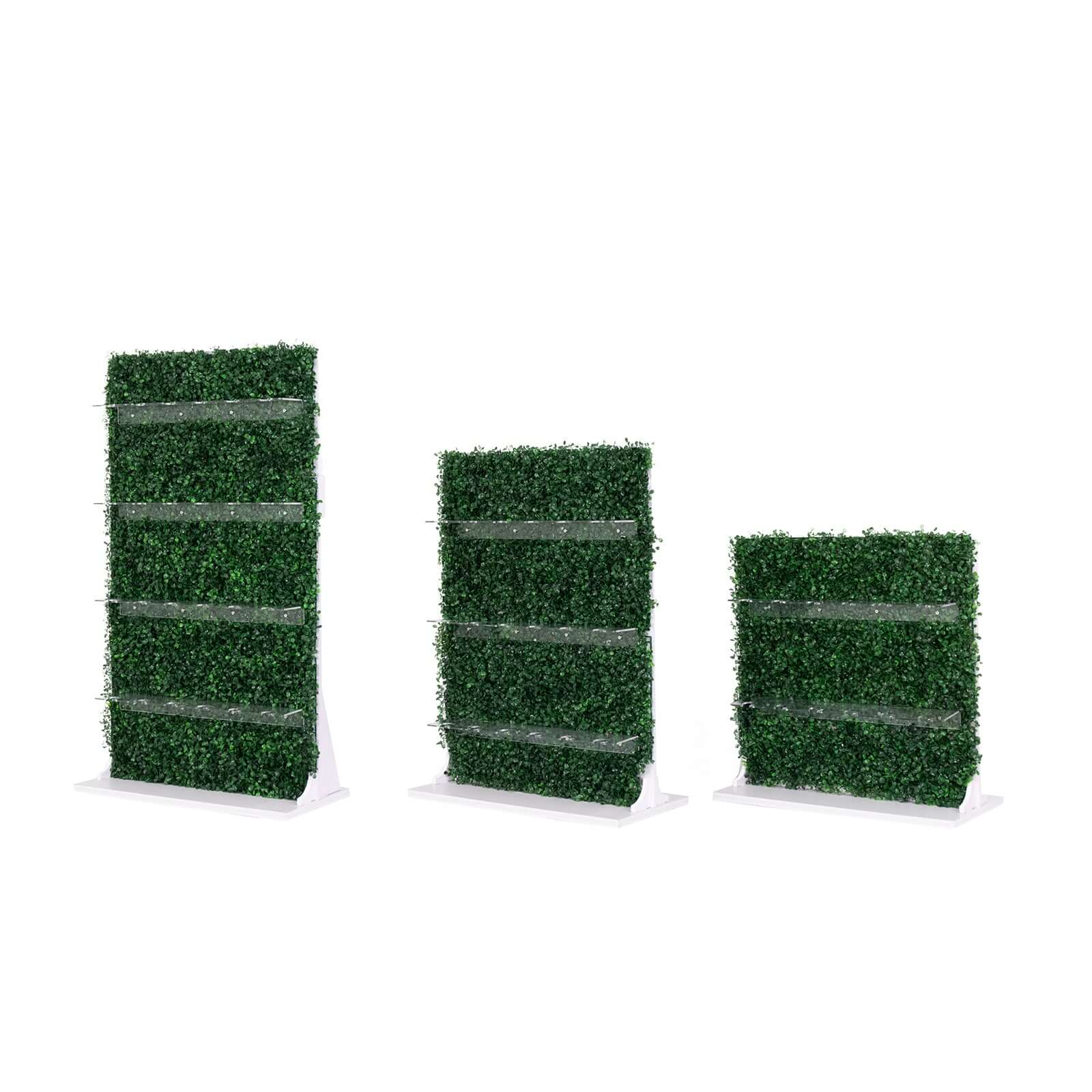 Set of 3 Champagne Wall Glass Holder Green - Tiered Faux Boxwood Stemware Rack Cocktail Display Drink Organizer for Classy Events & Banquets 24, 33, 42