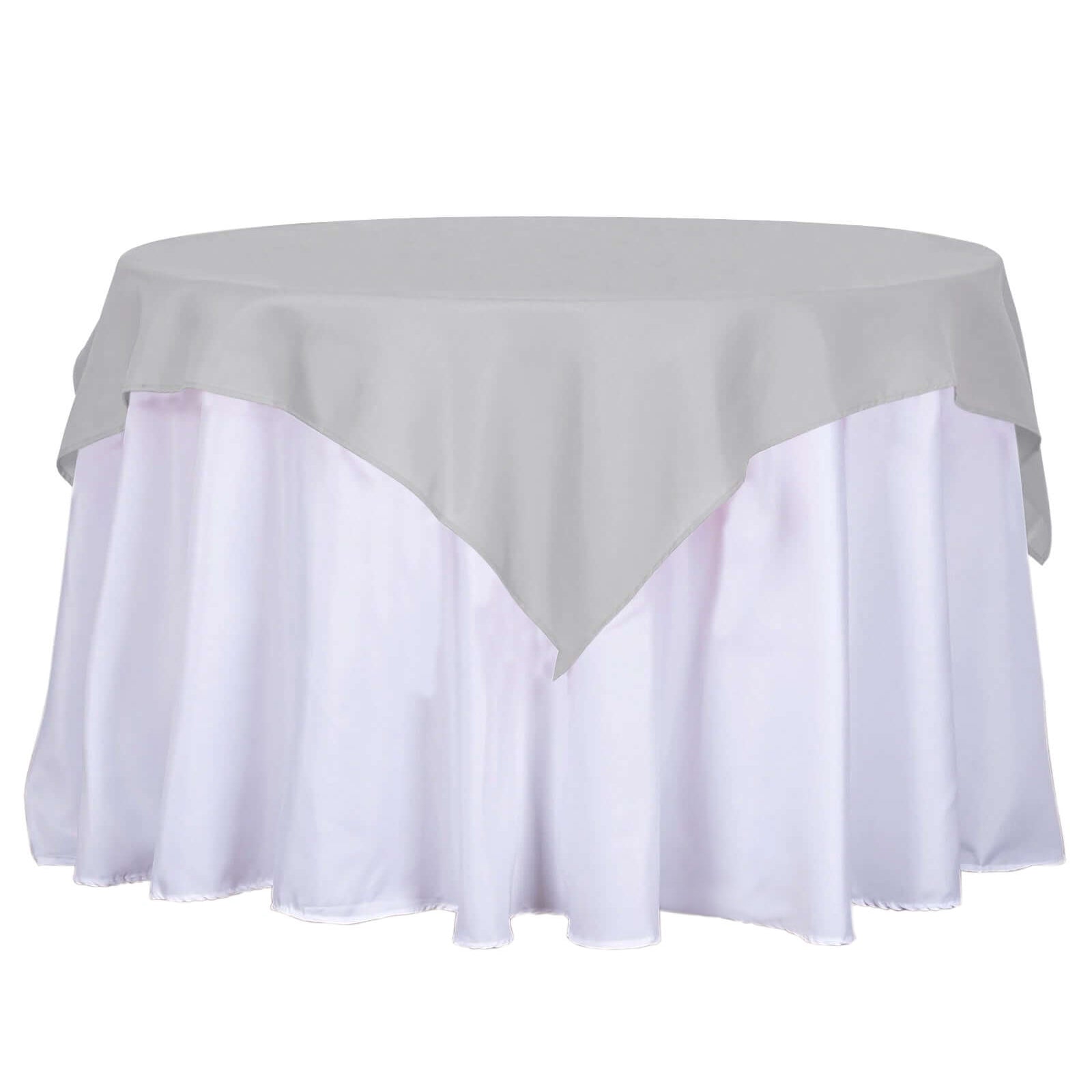 Polyester 54x54 Table Overlay Square Tablecloth Silver - Wrinkle-Resistant & Durable Table Cover