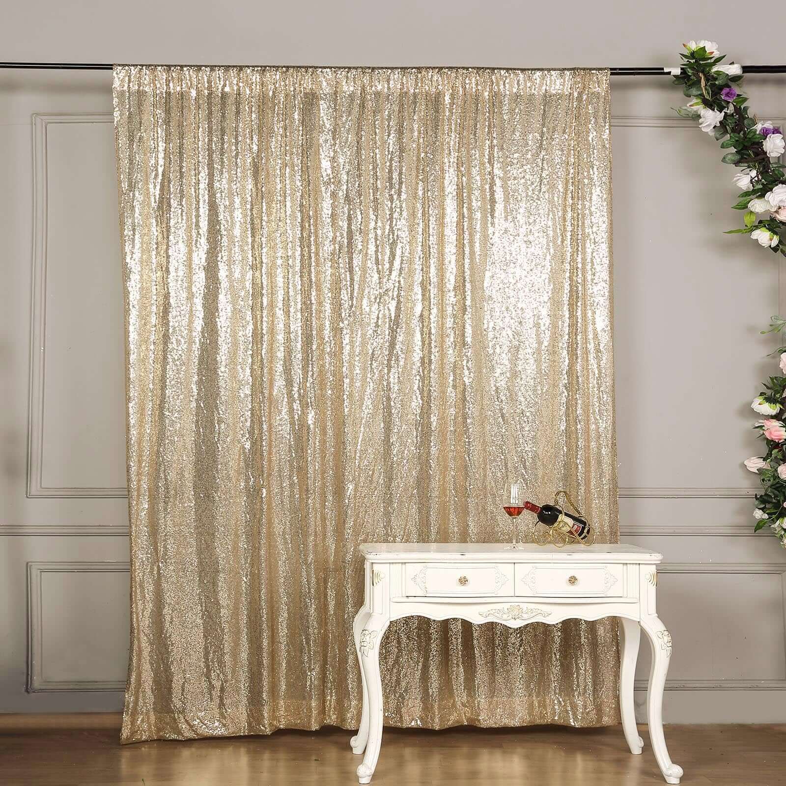 8ftx8ft Champagne Sequin Event Curtain Drapes, Backdrop Event Panel