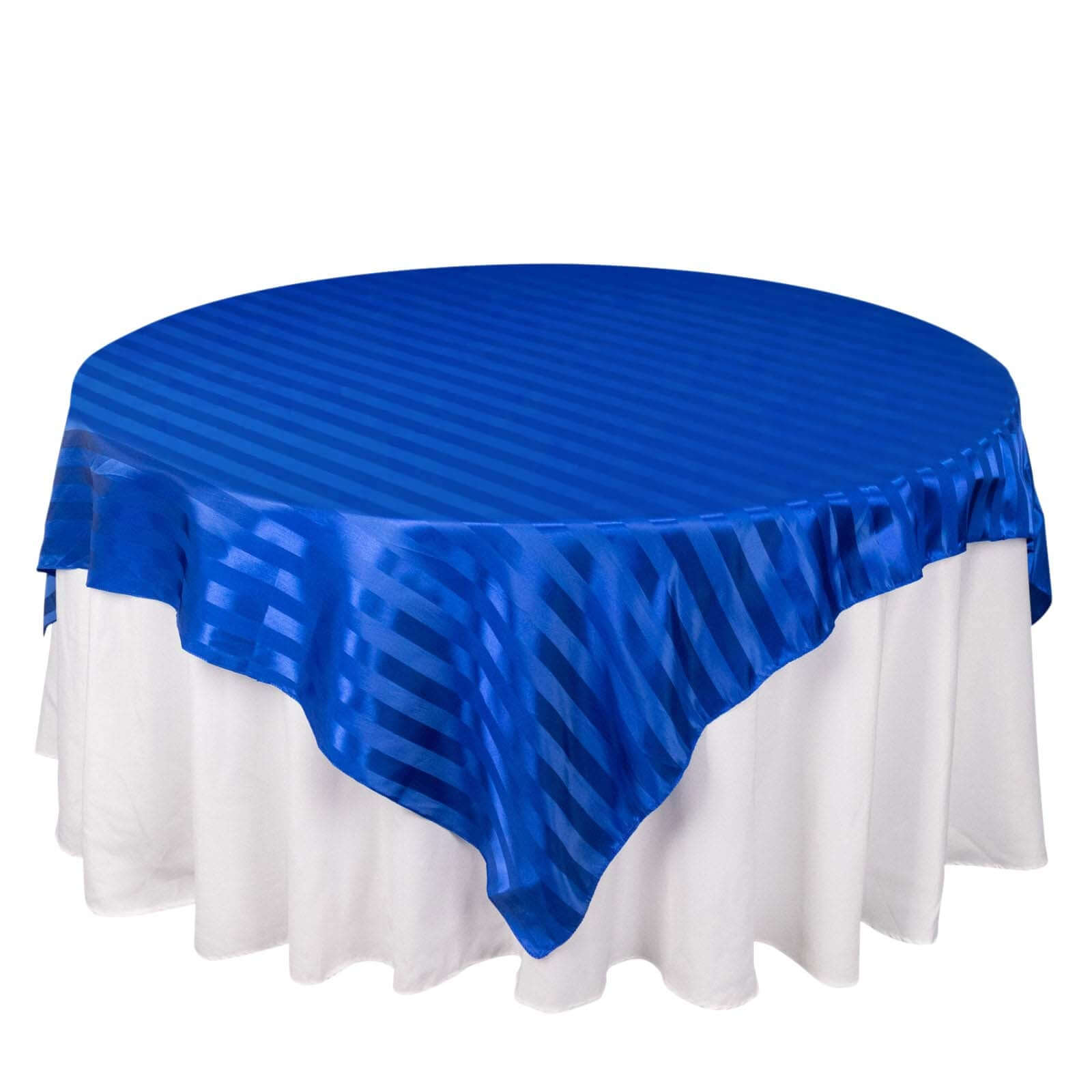 Satin 72x72 Table Overlay Square Tablecloth Royal Blue - Stripe Table Topper