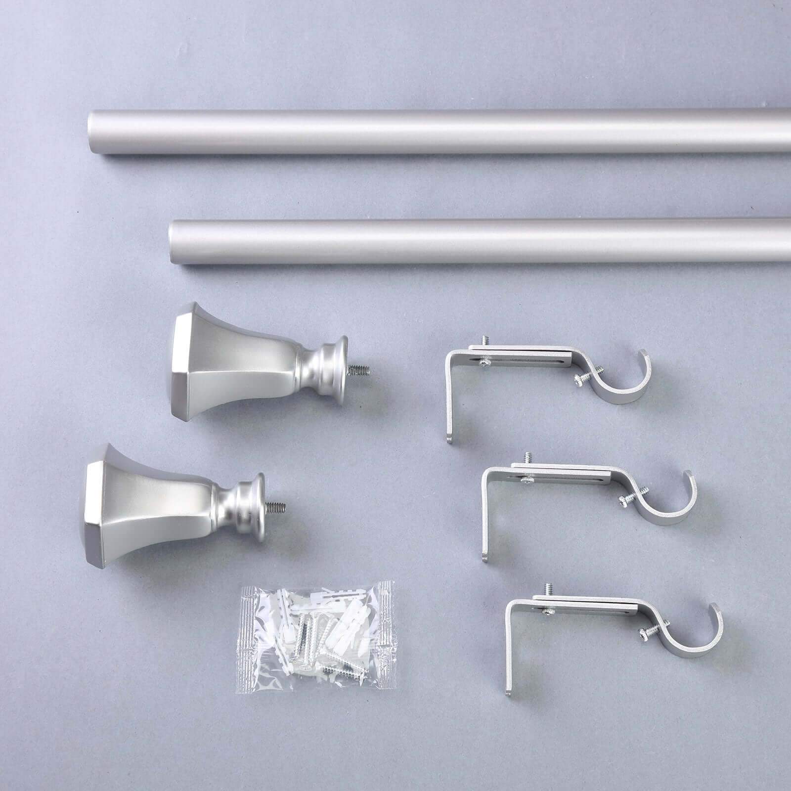 42-126 Adjustable Curtain Rod Set, Silver, Teardrop Finials