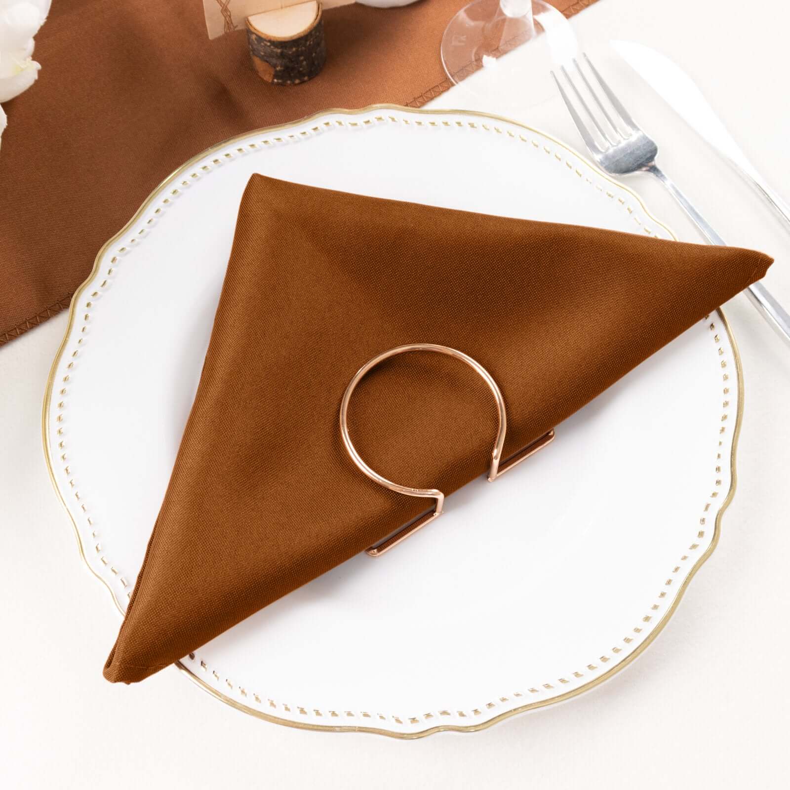 5 Pack Polyester 20x20 Napkins Cinnamon Brown - Wrinkle Resistant & Easy Care Cloth Napkins