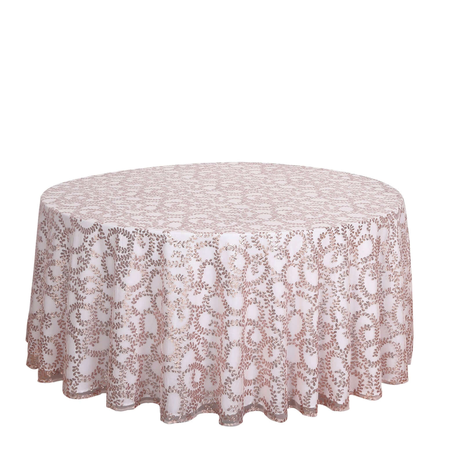 Tulle 120 Round Tablecloth Rose Gold - Seamless Sequin Leaf Embroidered Table Cover