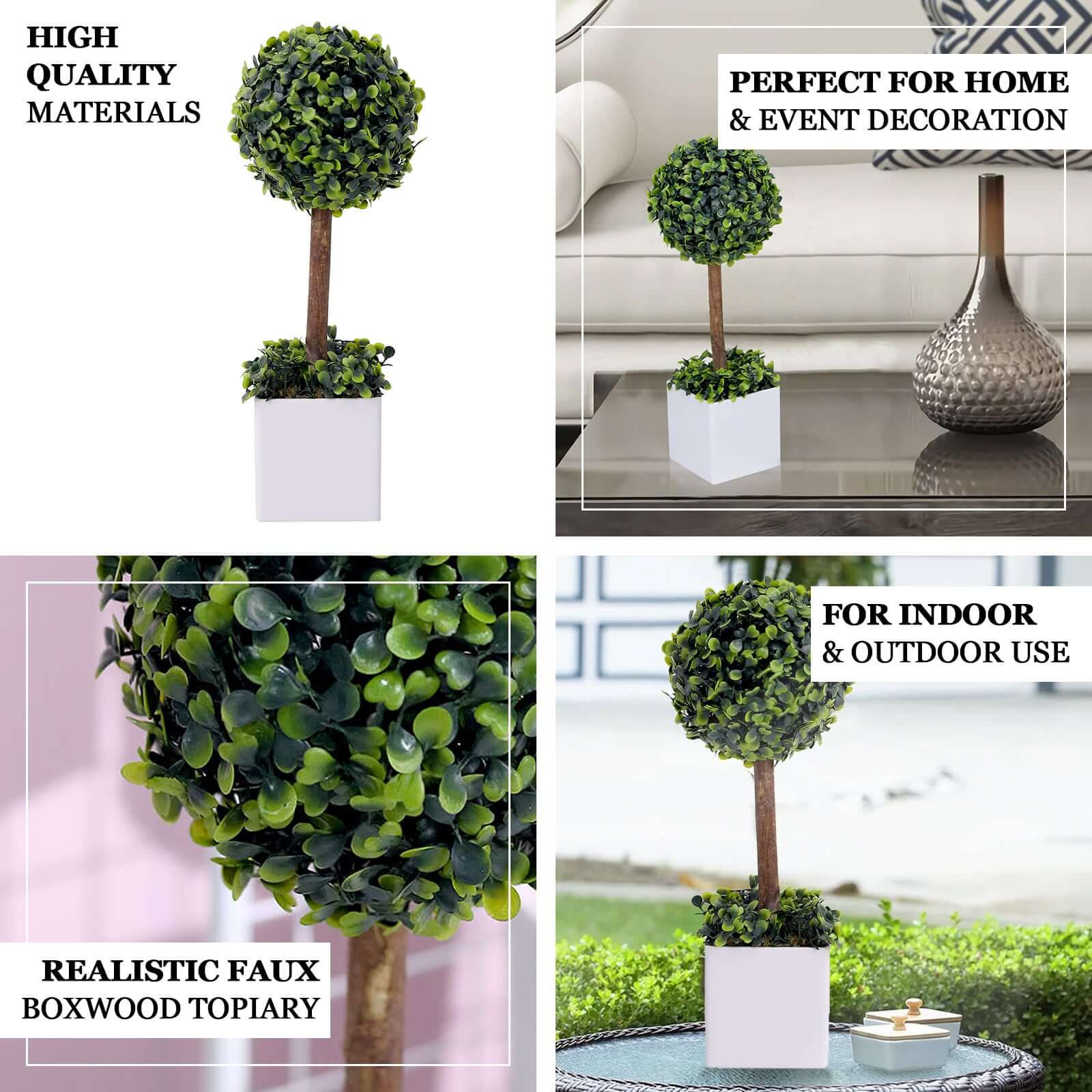 16 Green Artificial Boxwood Topiary Ball Tree In White Planter Pot