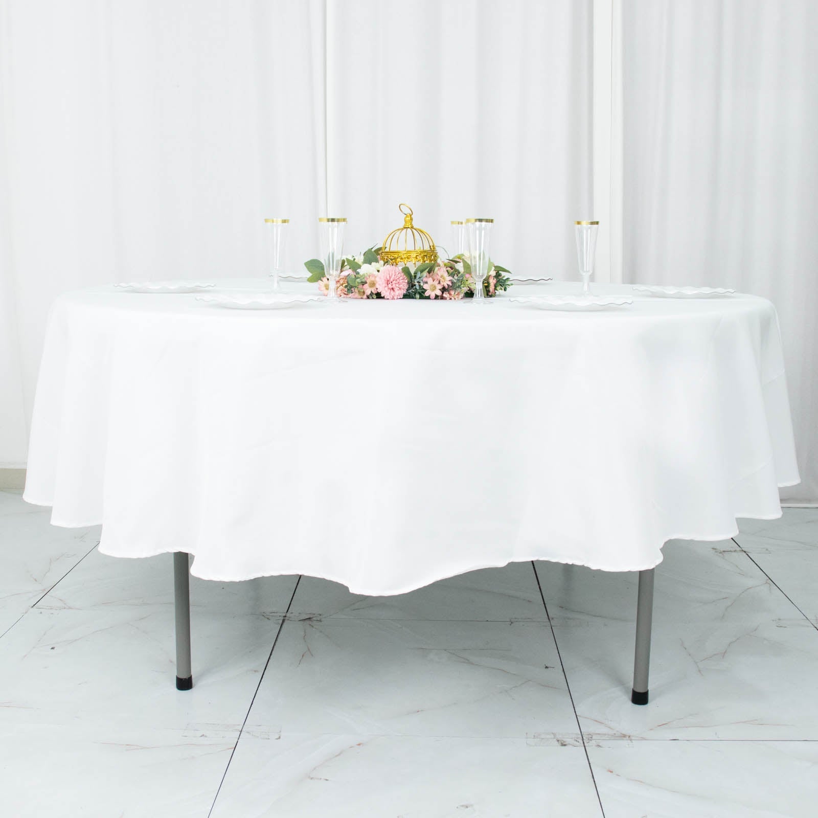 Fire Retardant Premium Polyester 90 Round Tablecloth White - Stylish High-Performance Table Cover for Large Gatherings