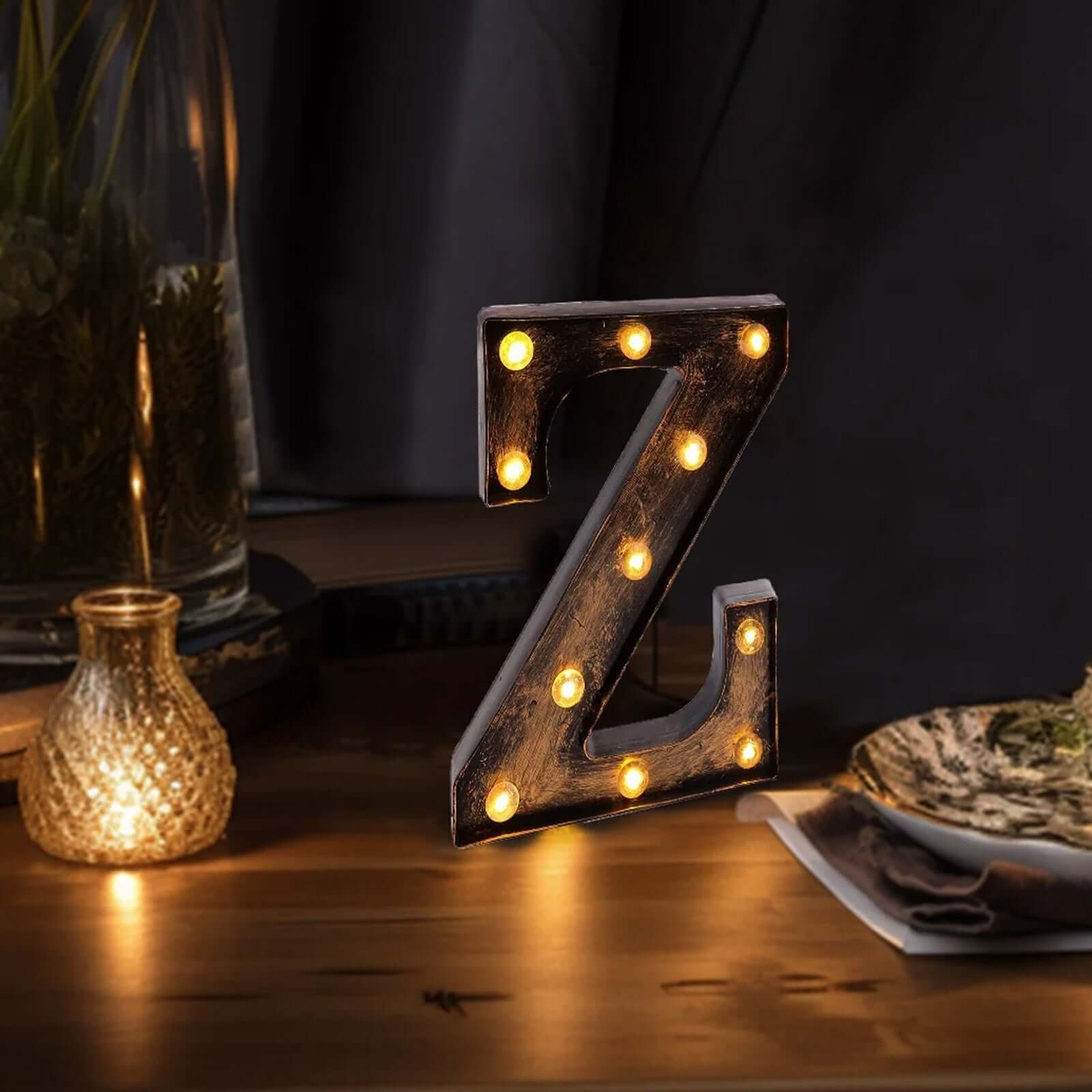 LED Marquee Letter Z Industrial Style Antique Black - Light-Up Alphabet Sign for Weddings & Displays 9