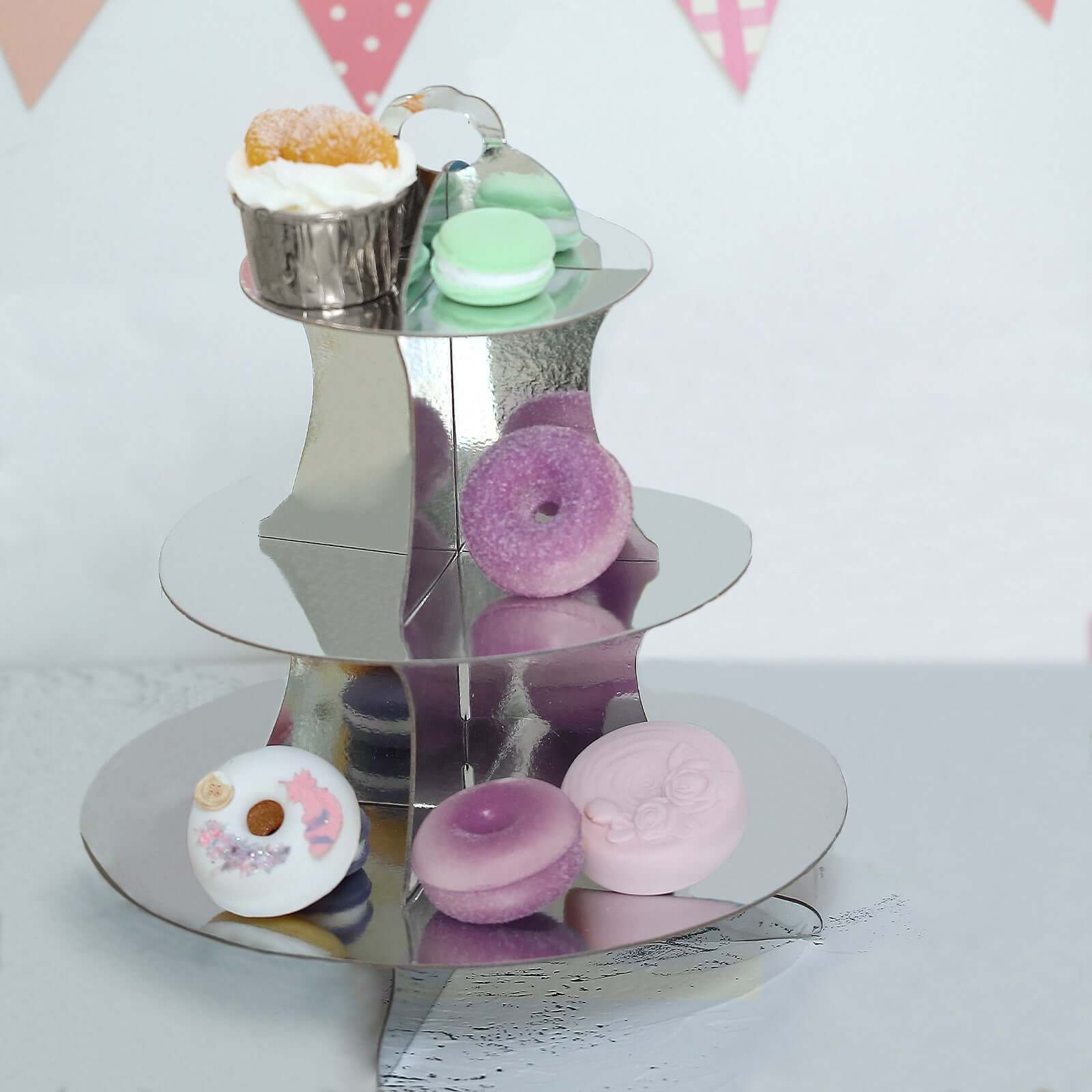 3-Tier Cardboard Cupcake Stand Metallic Silver - Reusable Dessert Table Display Tower for Classy Birthday Wedding Party Decoration 14