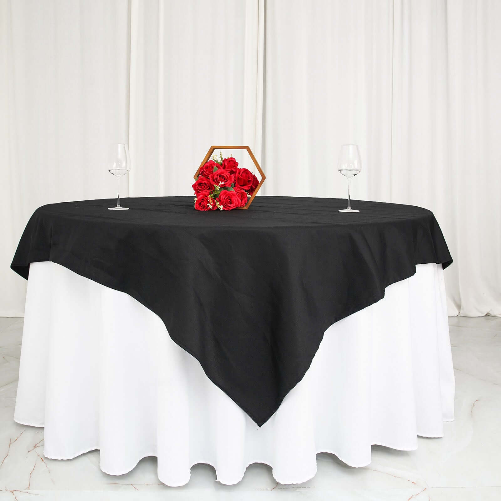 100% Cotton 70x70 Table Overlay Square Tablecloth Black Linen - Soft & Breathable Fabric Table Topper