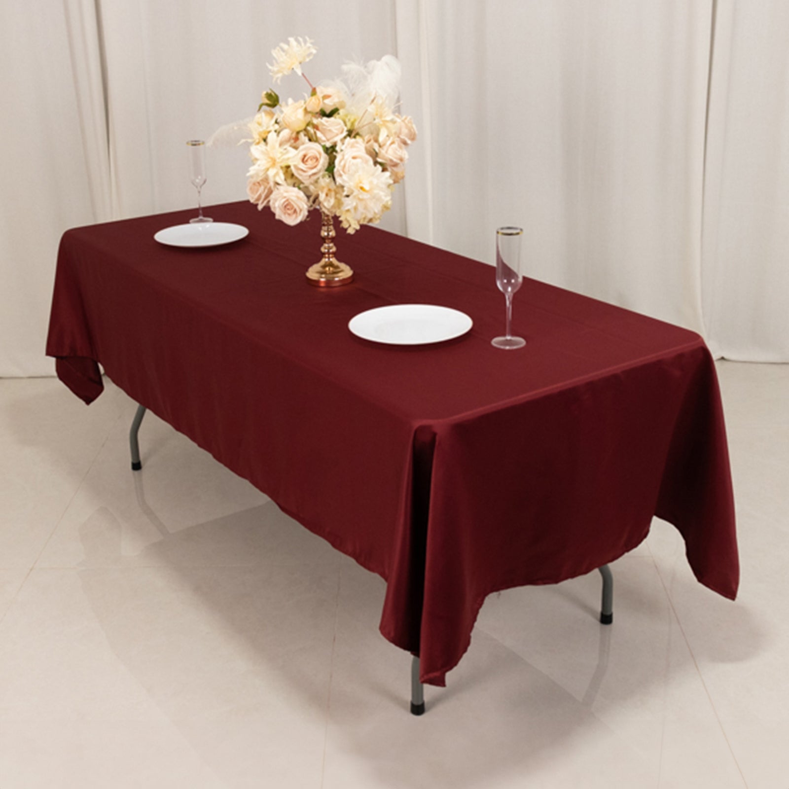 Lamour Satin 60x102 Rectangle Tablecloth Burgundy - Durable & Silky Soft Feel Table Cover